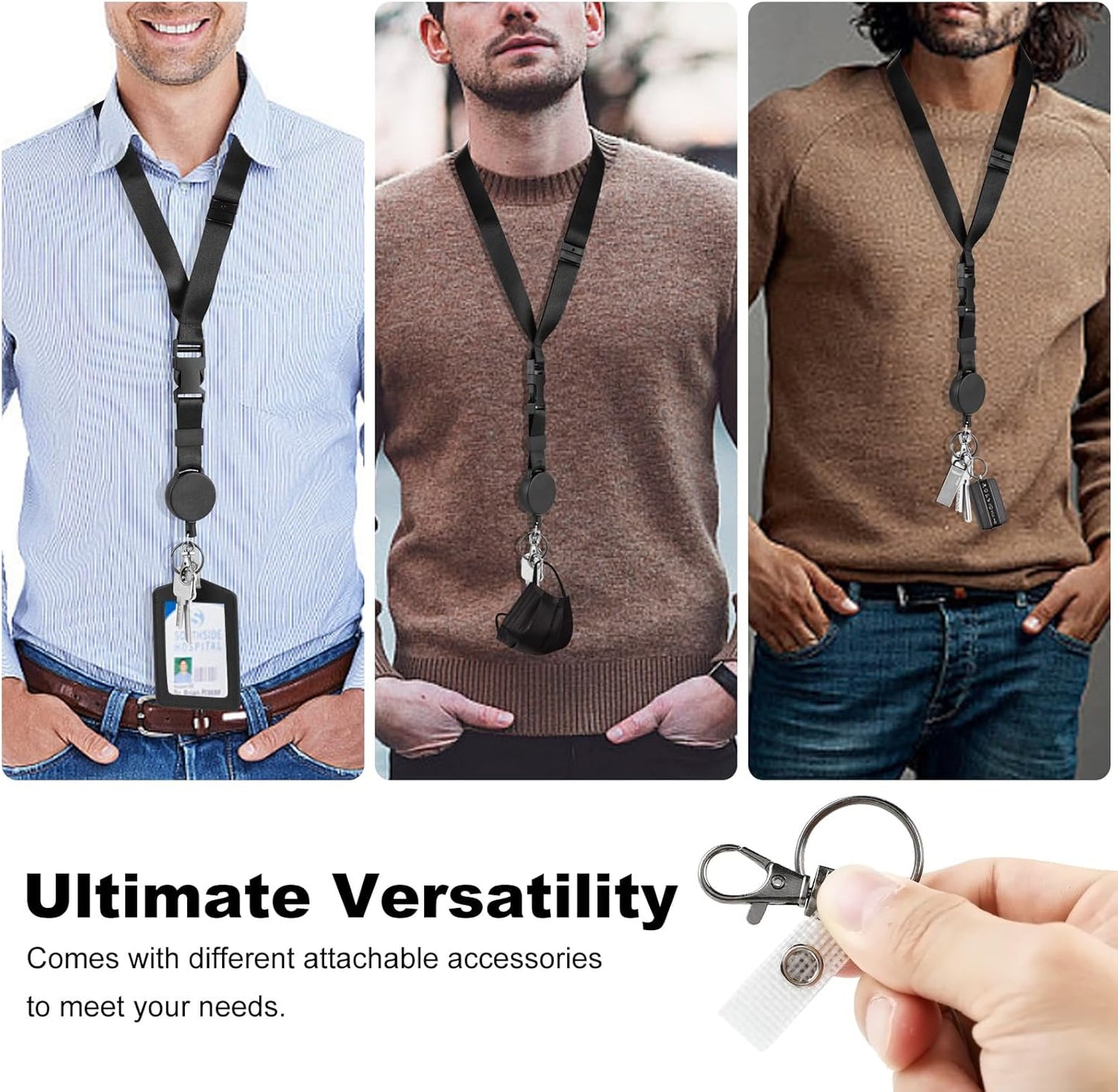 DELSWIN Heavy Duty Retractable Lanyard - 2 Pack Breakaway Lanyards for ID Badges Keys, Retractable Keychain with Upgraded Badge Reel, Lobster Clip, and Key Ring, 10 oz Retraction