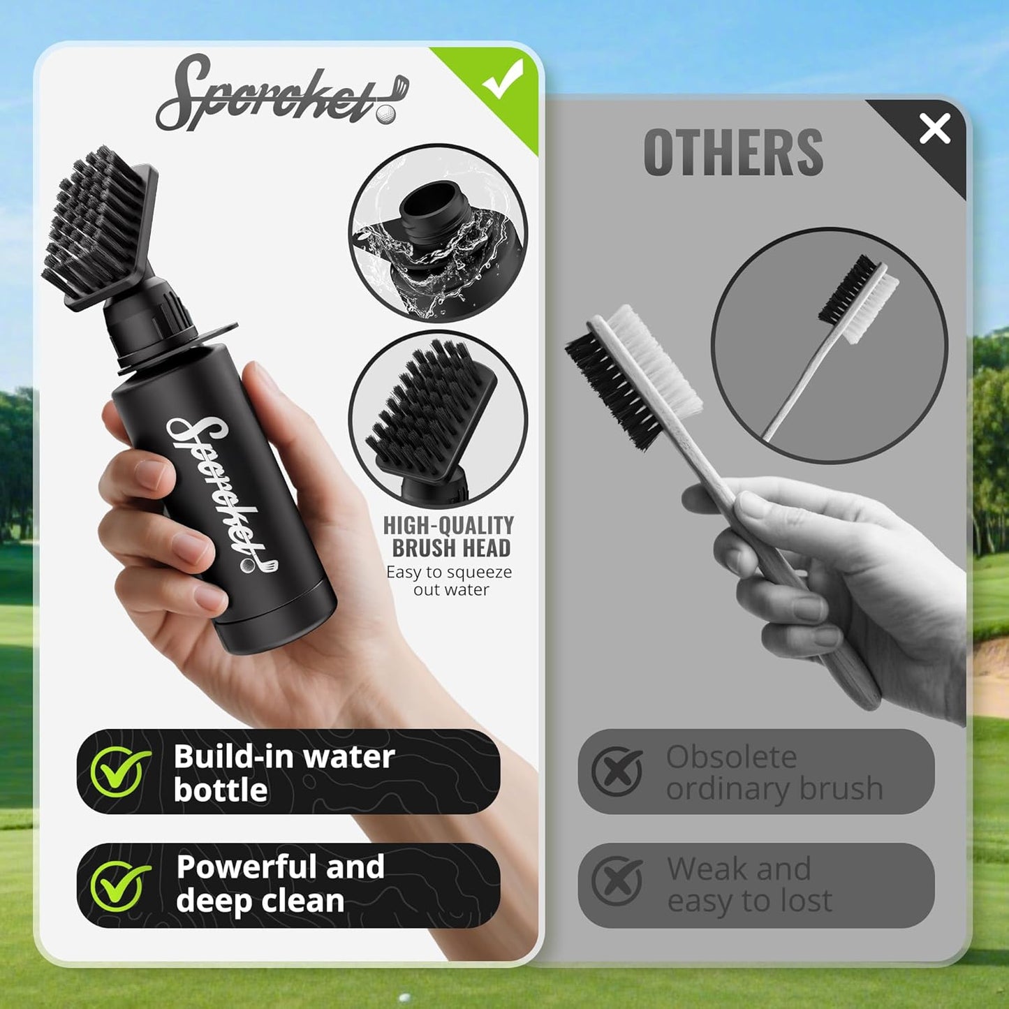 Pro Golf Club Brush Cleaner with Multi Purpose Heavy Duty Retractable Clamp and Squeeze Bottle for 4 oz of Water, Premium Golf Accessories for Men