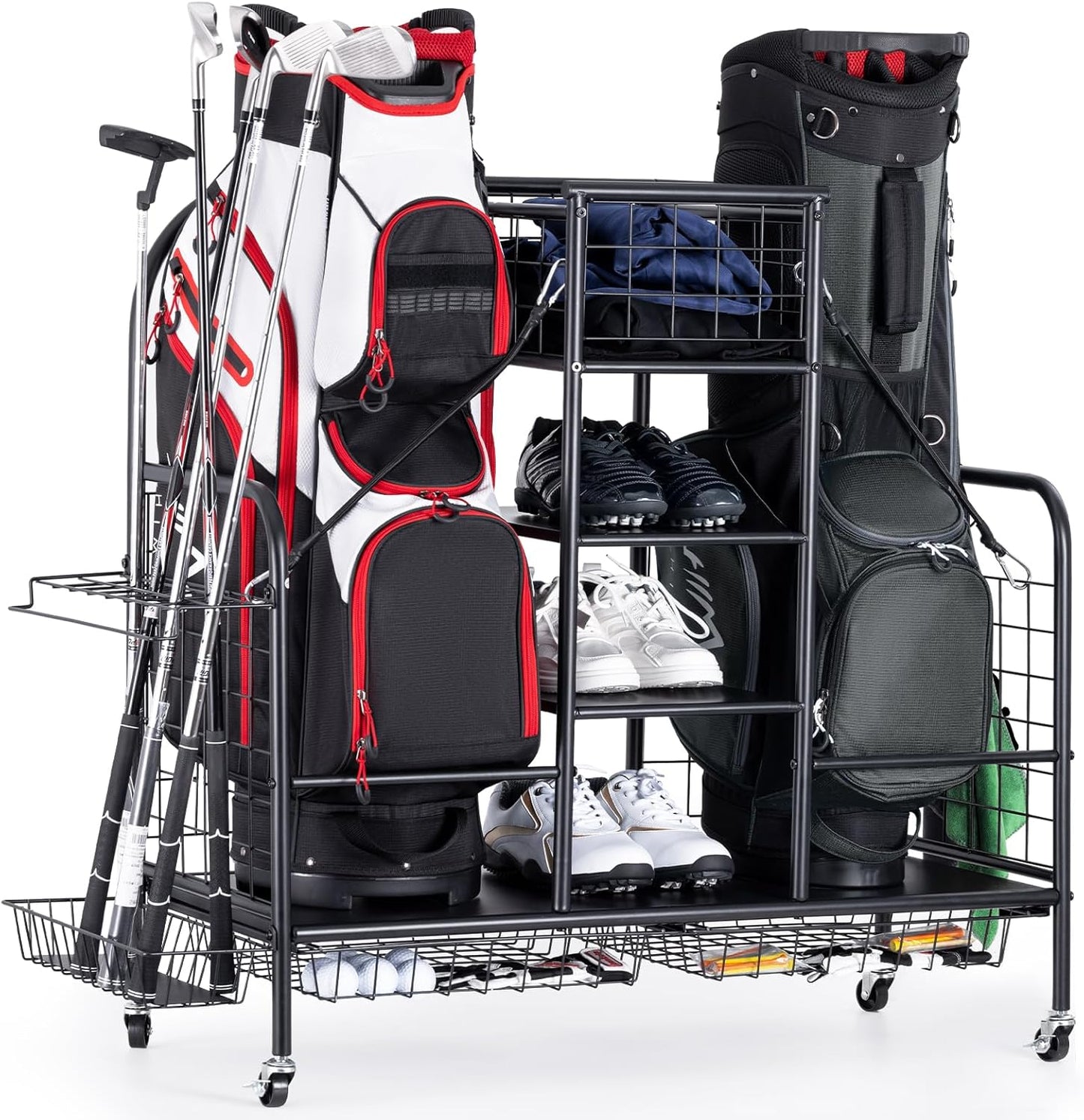 Golf Bag Organizer for Garage, Golf Storage Bag Stand, Golf Push Cart for Men and Women, Golf Club and Other Golfing Equipment Accessories Rack, Golf Bag Holder for Garage, Club, Shed, Basement