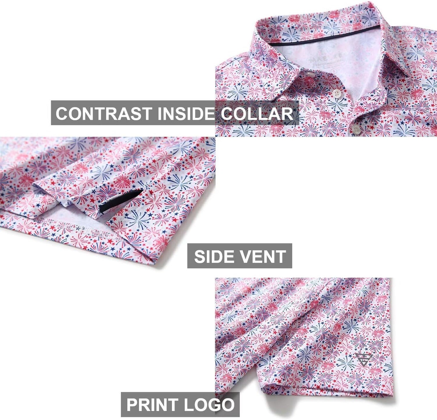 Golf Shirts for Men Dry Fit Short Sleeve Print Performance Moisture Wicking Polo Shirt