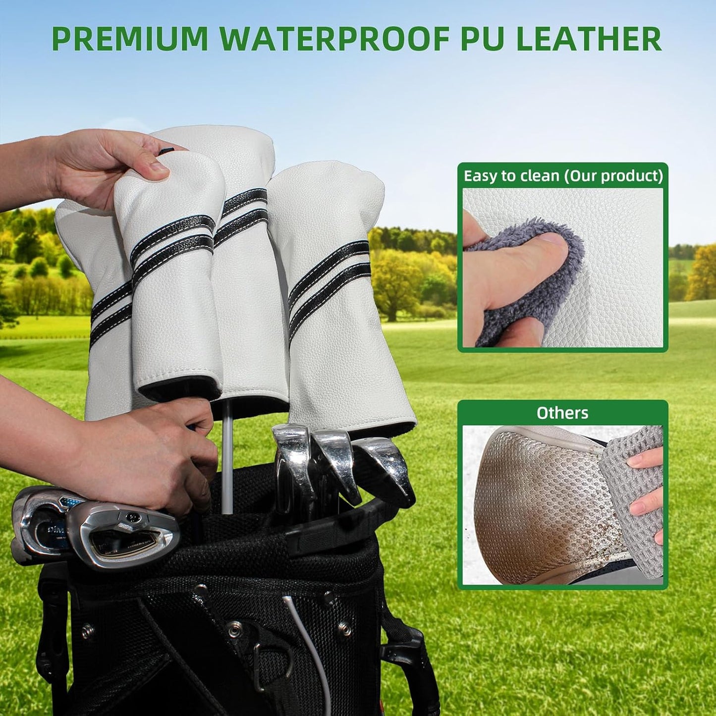 Golf Club Head Covers - 4pcs or 1pc Golf Accessories Club Covers Set for Woods and Driver Fairway Hybrids with Interchangeable Tags