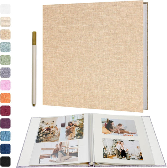 Vienrose Large Photo Album Self Adhesive for 4x6 8x10 10x12 Pictures Scrapbook Album DIY Scrap Book 40 Sticky Pages with A Metallic Pen 13"x12.6"40 Pages Khaki