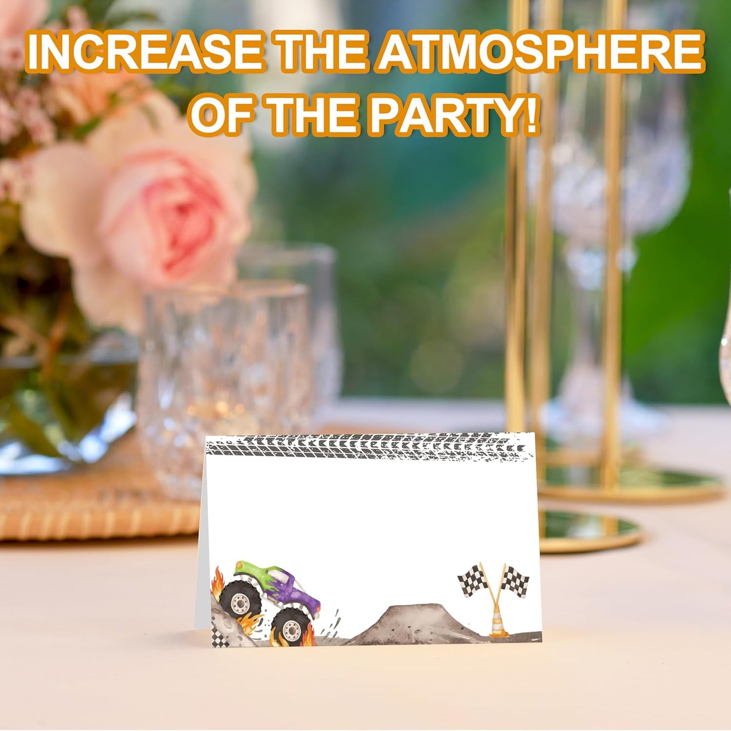 Monster Truck Place Cards, Racing Car Table Place Cards For Table Setting, Monster Jam Name Cards For Birthday Party Baby Shower Dinner Wedding, 25 Cards Included -01