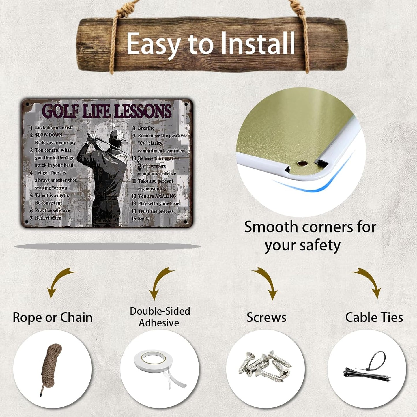 Golf Life Lessons Metal Tin Sign 12x16 Inch Funny Golf Tin Sign Golf Life Lessons Poster Home Kitchen Garden Bar Restaurant Cafe Office Shop Cave Man Are Wall Decor