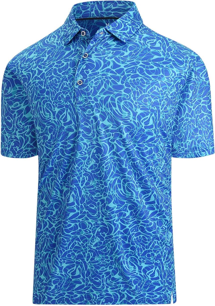 Hodaweisolp Golf Shirts for Men Dry Fit Print Moisture Wicking Performance Short Sleeve Polo Shirt