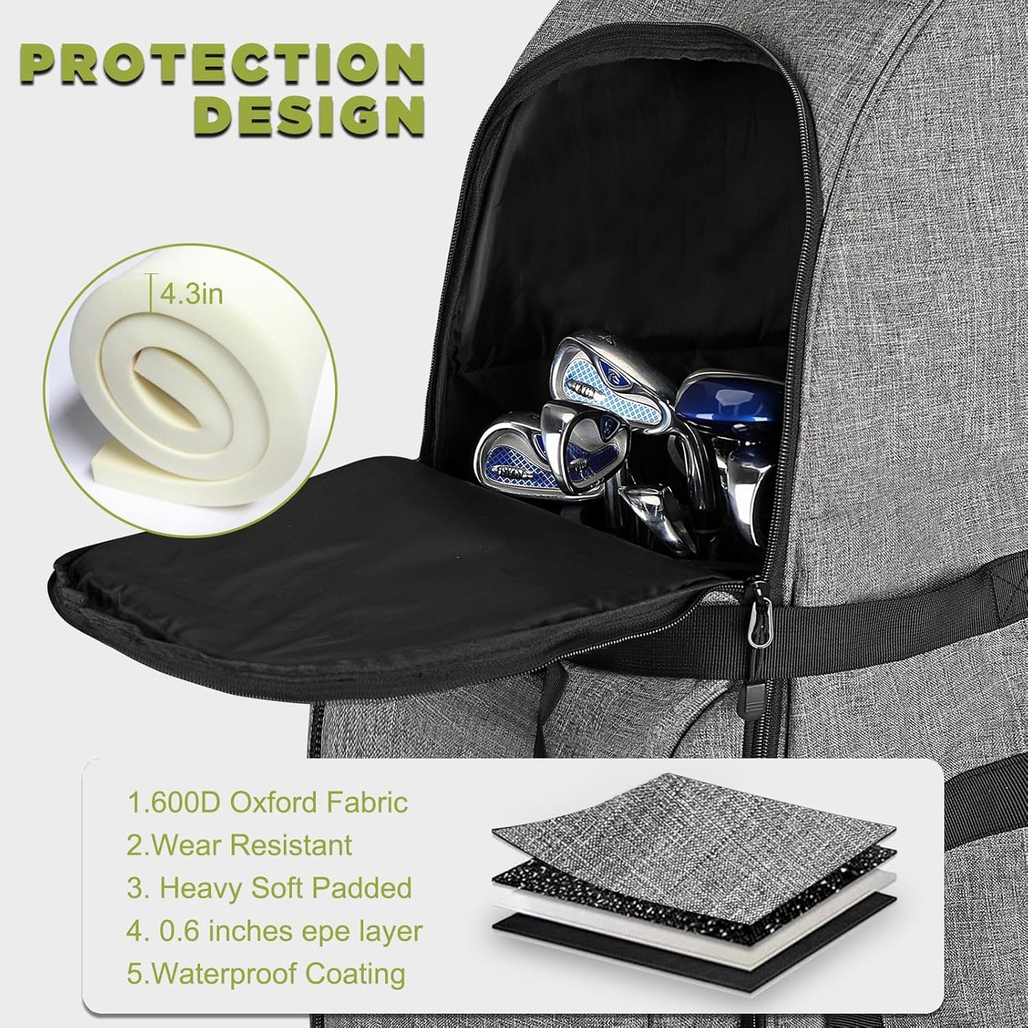 WOLT Golf Travel Bag with Anti-Impact Support System - Soft Padded Golf Travel Case for Airlines, Golf Travel Cover with Wheels