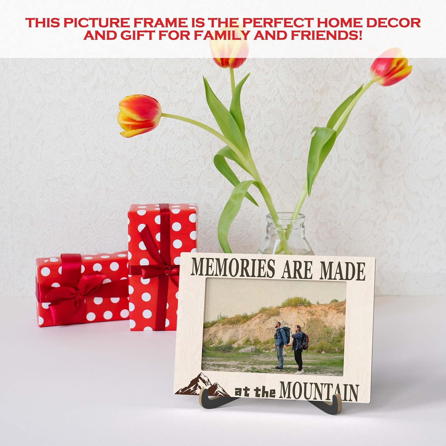 Mountain Photo Frame - Landscape Wooden Tabletop Picture Frame with Stand - Gifts For Nature Lover - Camping Gifts for Family Friends Colleagues - Home Office Desk Decor -A55
