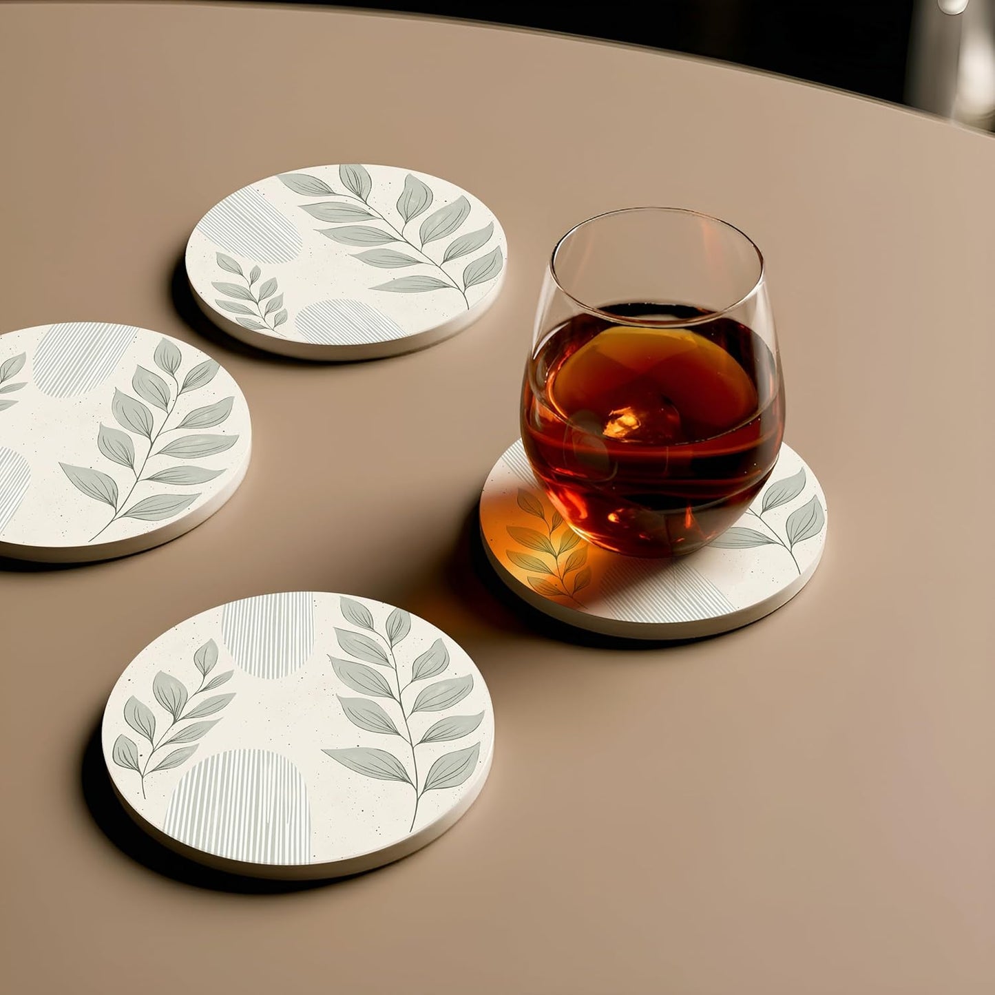 VEYRO Coasters Set of 6 for Drinks – Absorbent Ceramic Stone Drink Coasters with Cork Backing for Coffee Table & Desk, Modern Boho Look Cup Coaster Set, Housewarming Gift for New Home