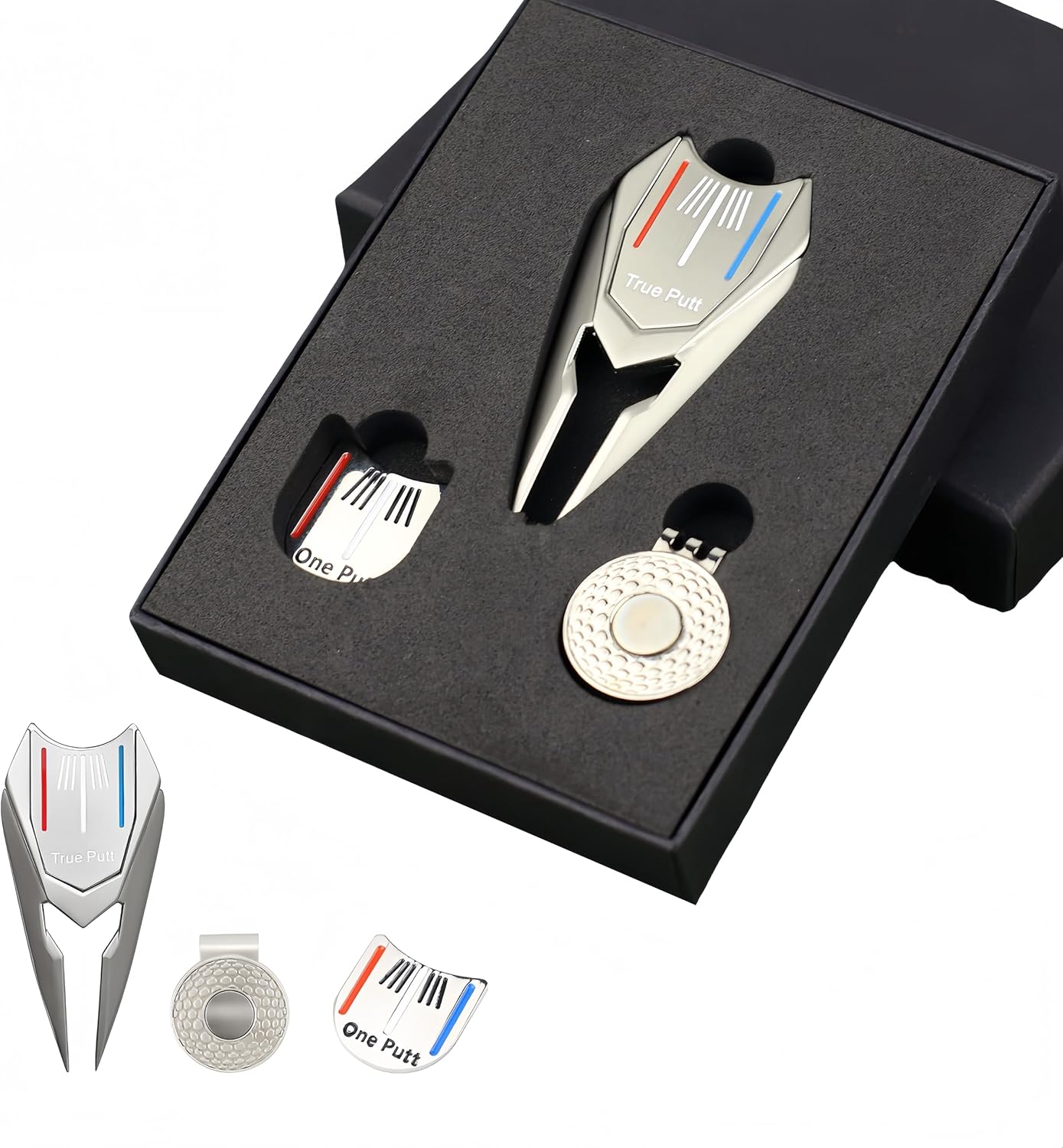 Multifunctional Golf Divot Repair Tool with Strong Magnetic Golf Ball Marker & Hat Clip, Metal Golf Ball Cleaner with Thin Tips, Suitable for Both Men and Women, and can be Used as a Gift