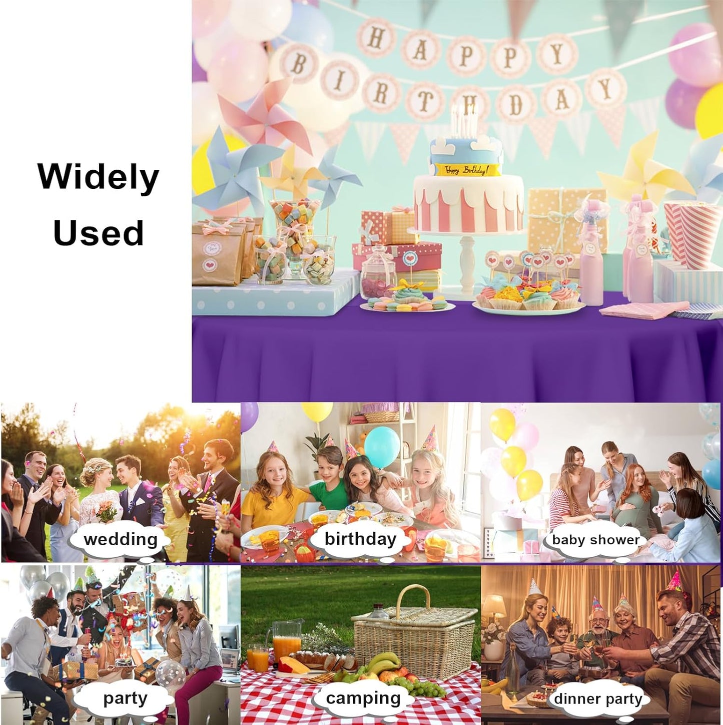 3 Pack Round Disposable Dark Purple Tablecloth, Dark Purple Plastic Table Cloths for Parties Disposable, 84x84 in Waterproof Camping Tablecloth for Birthday Party Baby Shower Picnic School