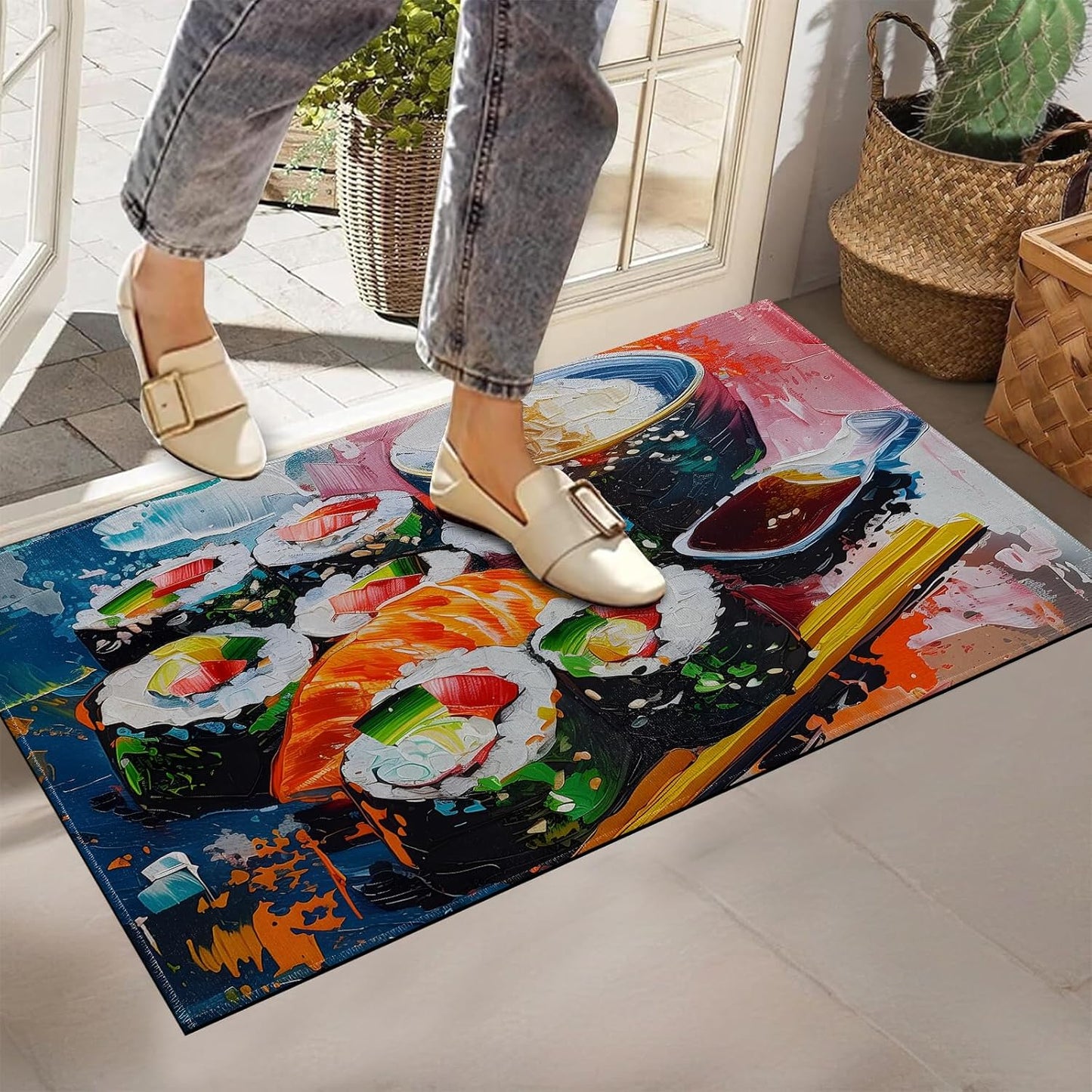 Colorful Sushi Indoor Doormat, Non-Woven Fabrics Non Slip Floor Mat 17x29.5 in Area Rug Quick Absorbent Entrance Rug Front Door Mat, Welcome Mats Entryway Rug Doormats for Kitchen Home Bedroom