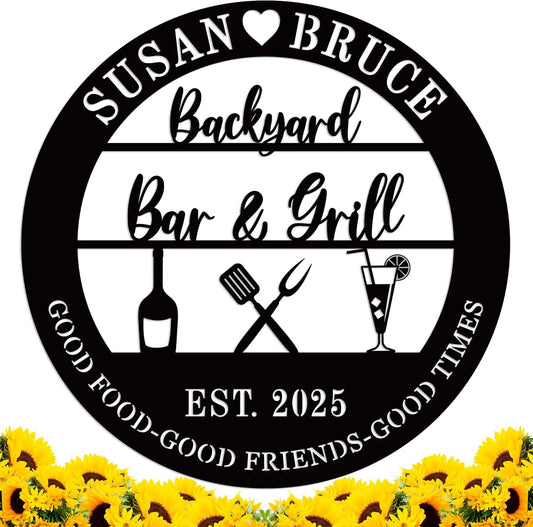 Custom Bar and a Grill Metal Sign, Personalized Bar Sign, Personalized Grill Sign,Man Cave, Club, Custom Metal Bar Decor,Backyard Patio Kitchen for BBQ Outside Wall Decor