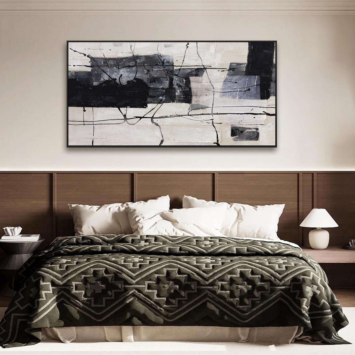 Black And White Abstract Wall Art Small Size Framed Home Artwork Decor Modern Minimalist Canvas Painting Living Room Decor For Bedroom Office Wall Decor 20"X40"