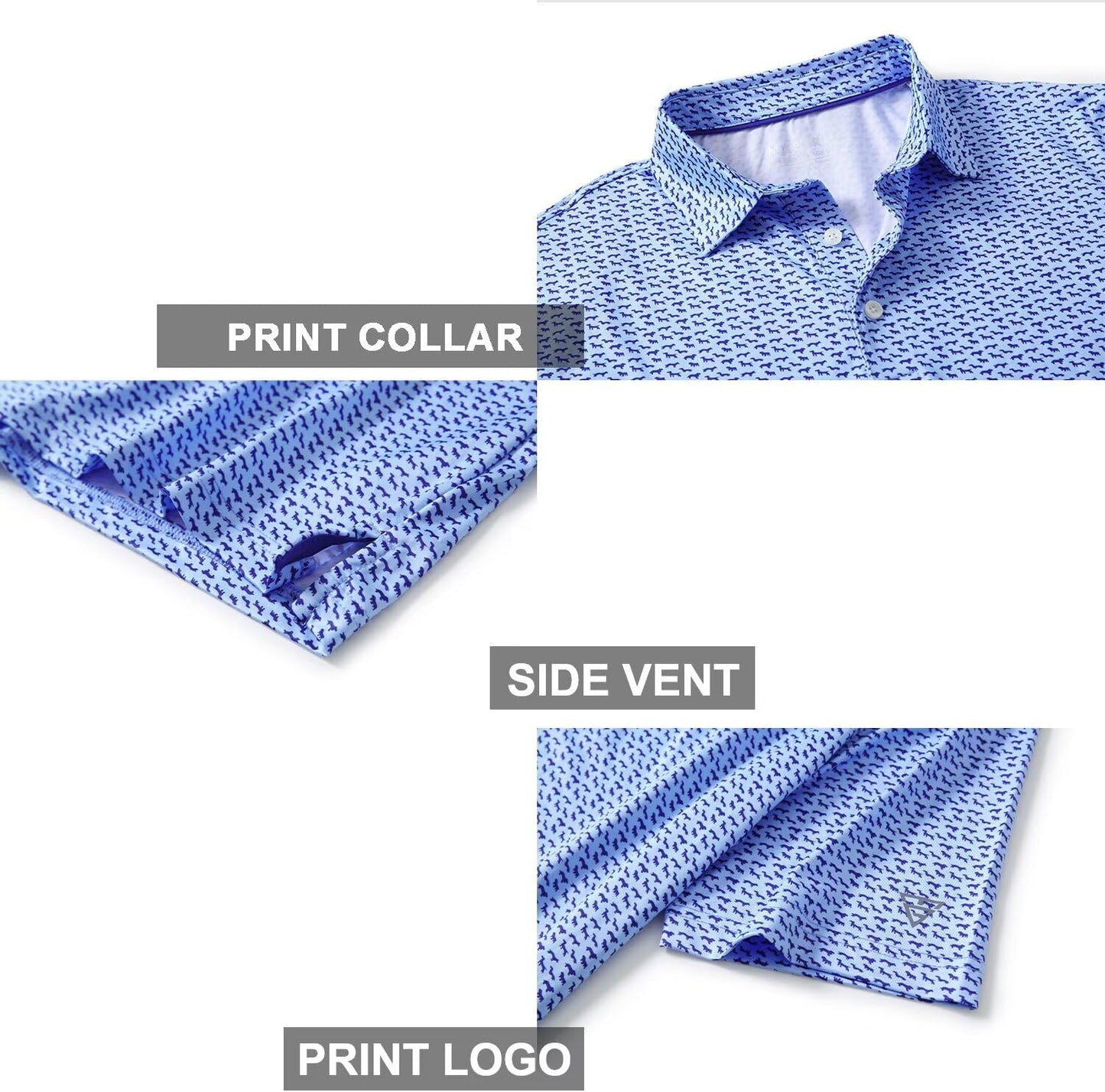 Golf Shirts for Men Dry Fit Short Sleeve Print Performance Moisture Wicking Polo Shirt