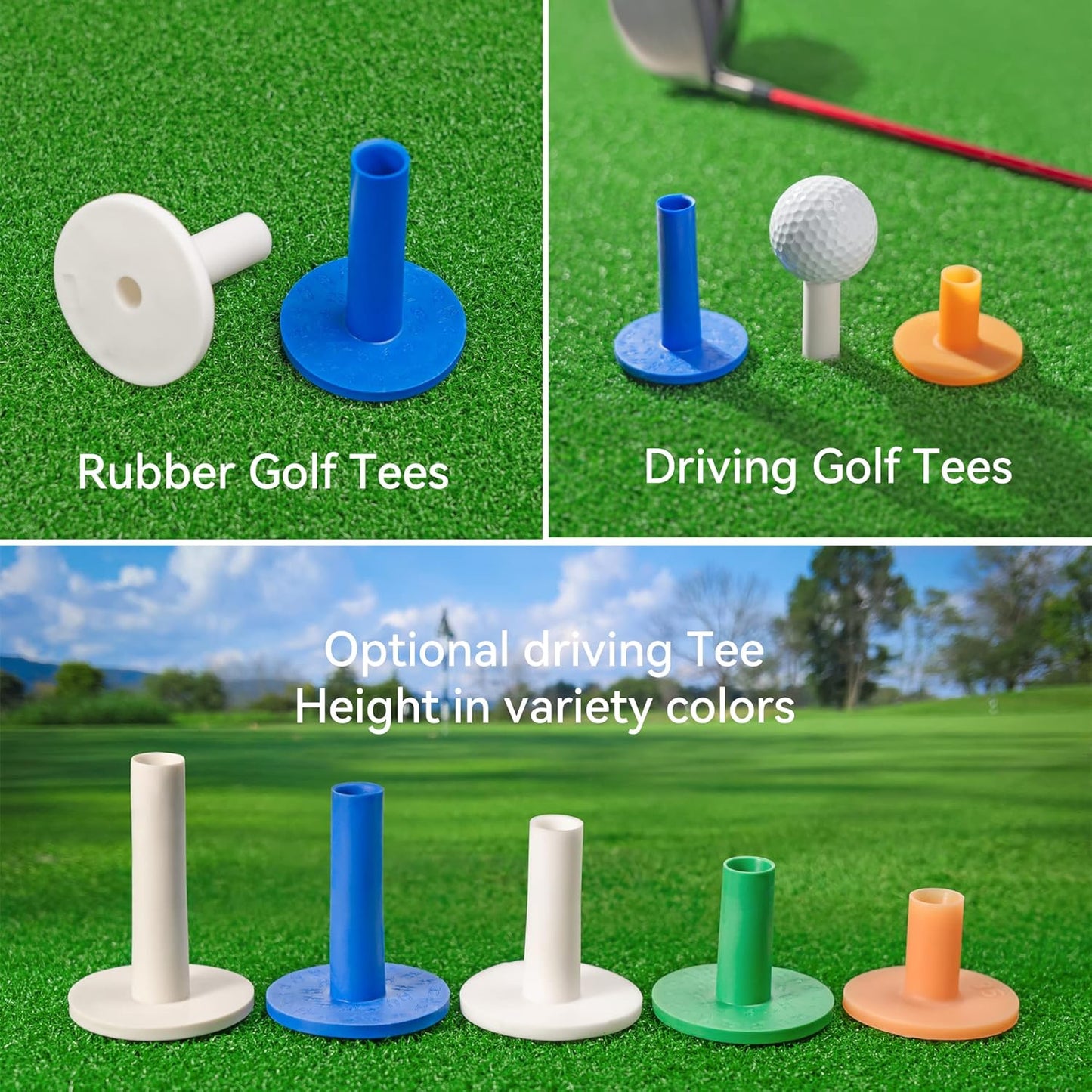 Golf Rubber Tees Practice Training, Driving Putting Chipping Range Mixed Size, Excellent Effect Used with Golf mats and Golf nets, Suitable for Indoor Outdoor Backyard Home Office