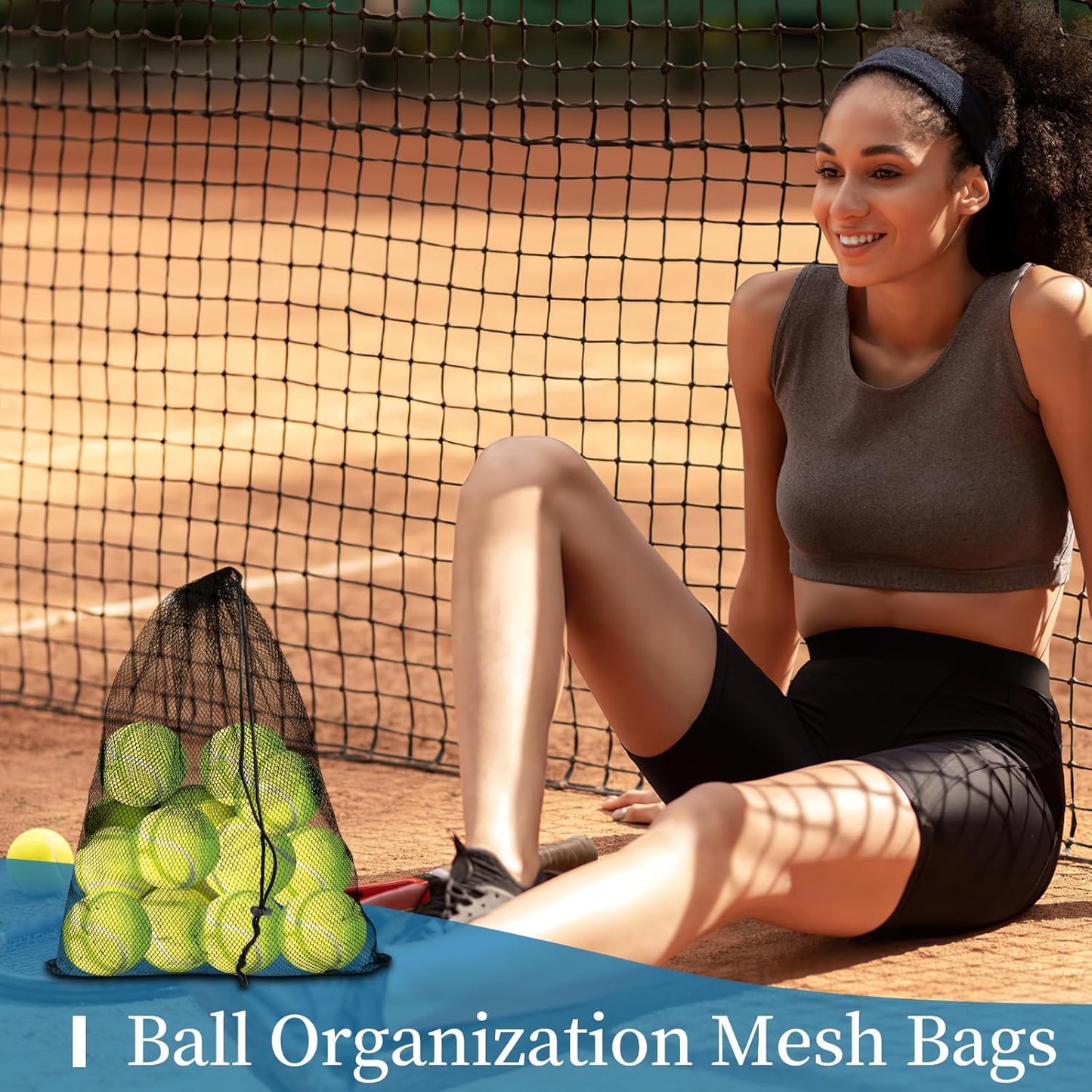 6 Pcs Mesh Bags Drawstring, 14x17 Inch with Lock, Multipurpose Storage Bags for Gym, Balls, Beach, Laundry(Black)