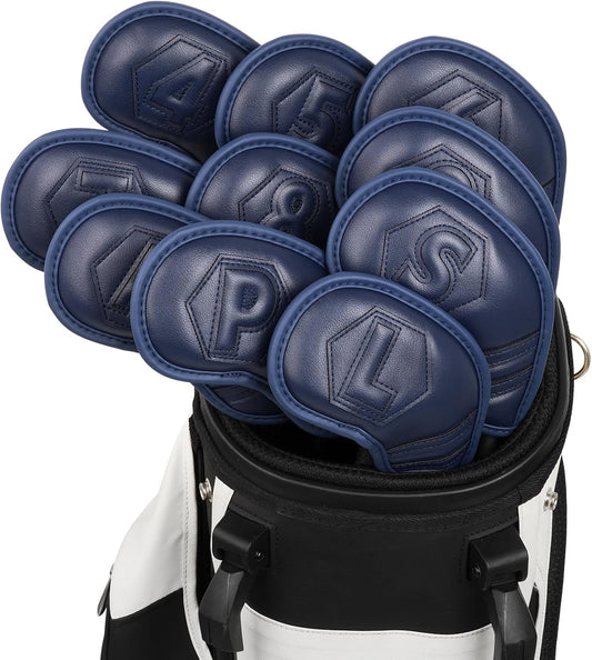 Magnetic Golf Iron Covers Set 10 Pcs Golf Iron Headcovers PU Leather Easy Off/On Protective Cover