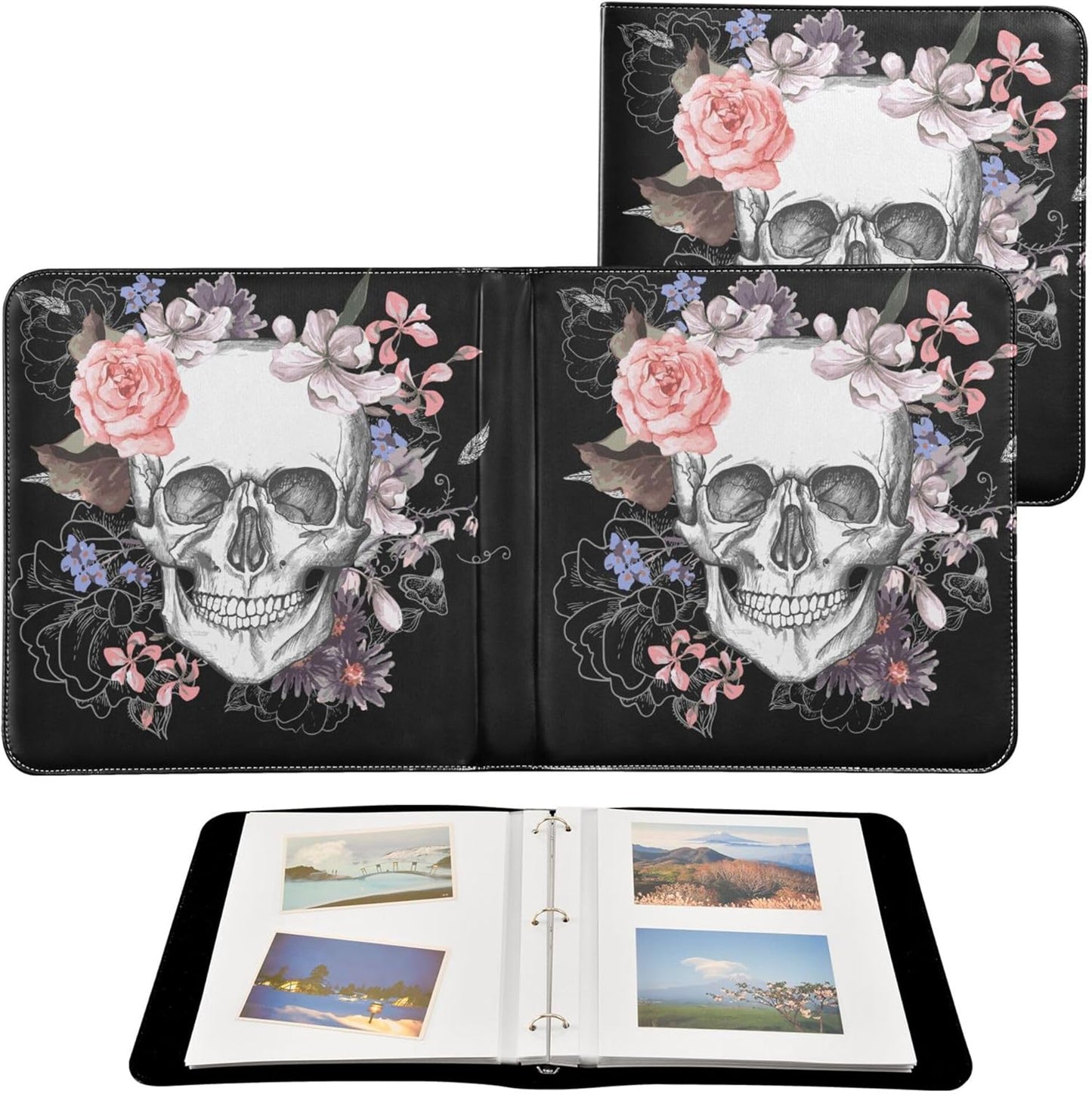 Fisyme Flower Skull Photo Album Self Adhesive DIY Scrapbook Album for 2x3 4x6 5x7 6x8 Picture 20 Pages Memory Book for Family Wedding