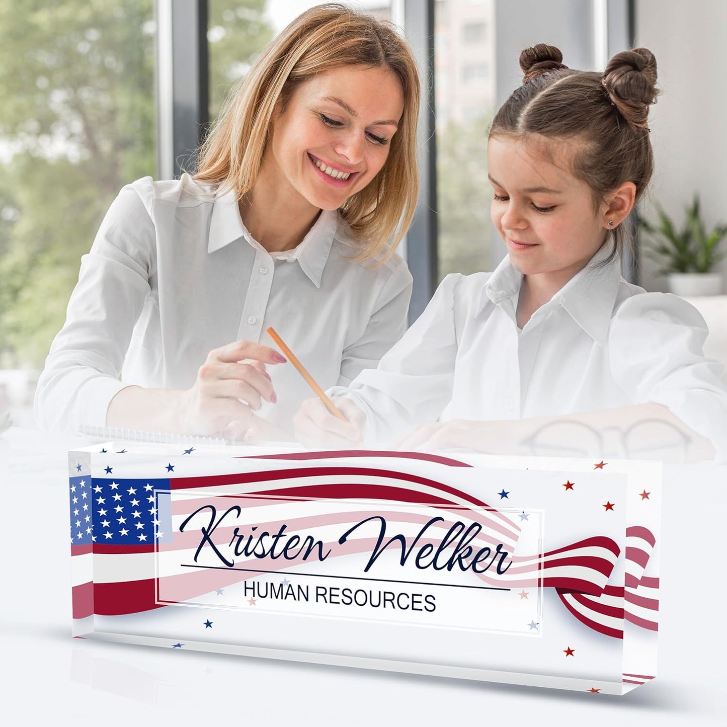 Personalized Name Plate for Desk Custom Acrylic Desk Name Plate Custom Employee Appreciation Gifts Office Gifts for Women, Men, Boss, Coworkers, Teacher, Nurse (Flag 2)