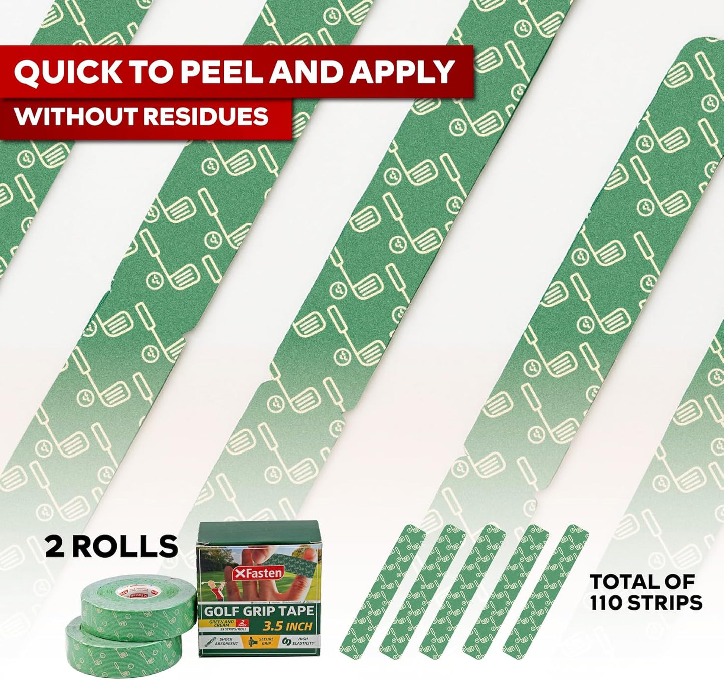 XFasten Golf Tape for Fingers Precut Strips - Waterproof Golf Finger Tape Grip, Athletic Blister Protection Sports Wrap Strips, 4-Way Stretch, Soft-Edged, Sweatproof, and Residue-Free