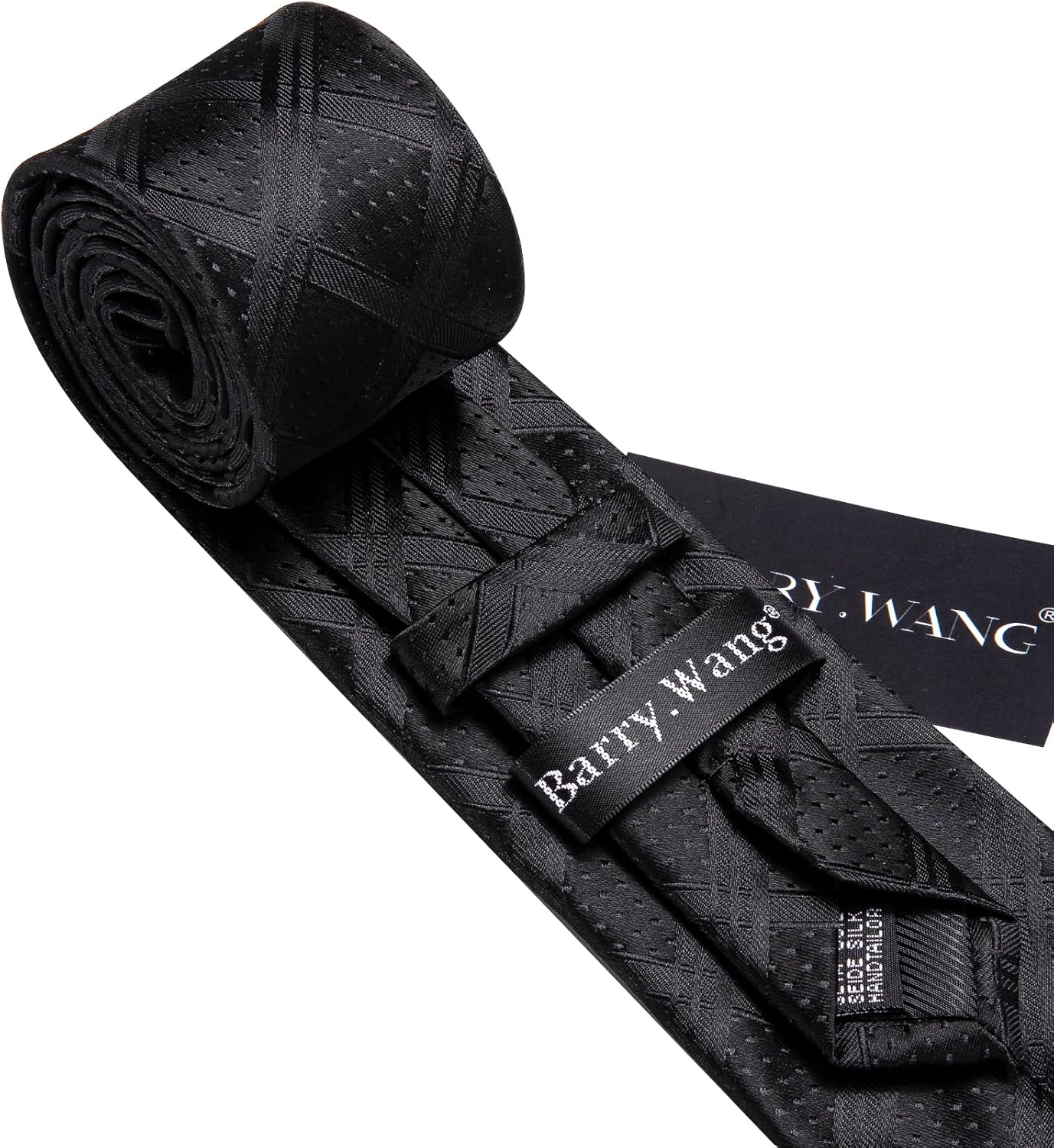 Barry.Wang Designer Classic Ties for Men Set Formal Pocket Square Cufflink Check Plaid