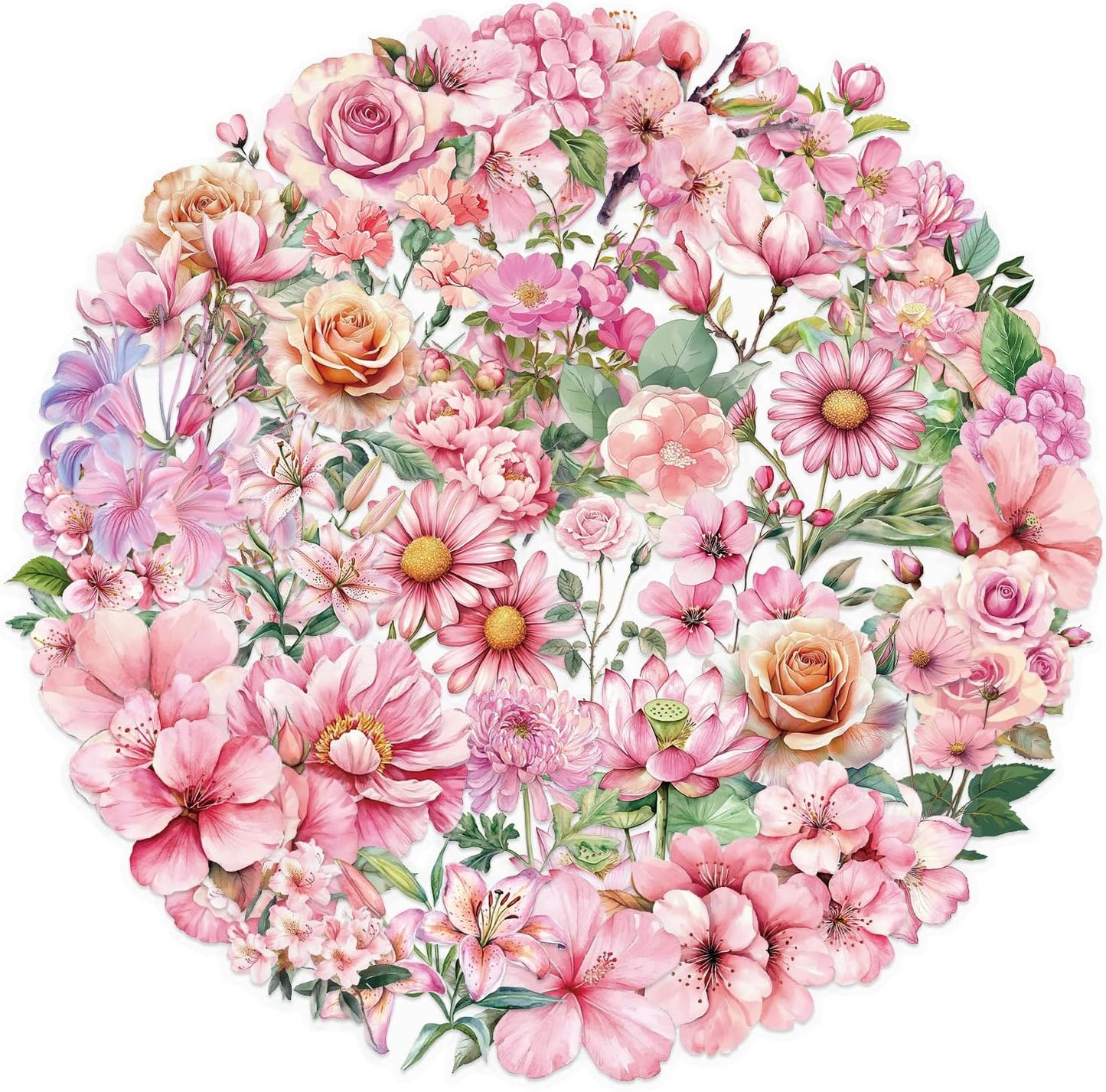 200 Pcs Natural Flower Stickers for Scrapbooking, Self-Adhesive Transparent Floral Stickers in 4 Colors, Journaling Supplies for Adult Card Making, Water Bottle Decoration(Natural Floral)