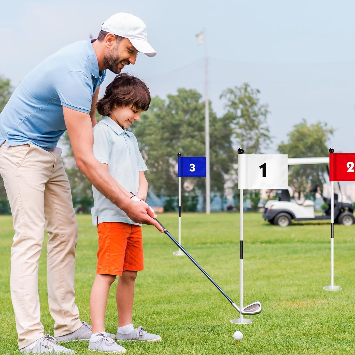 Hungdao 3 Piece Golf Flagstick Mini Putting Green Flag for Yard Golf Pin Hole Cup and Flag Set Portable Practice Putting Green Flagsticks for Driving Range Backyard(Assorted)