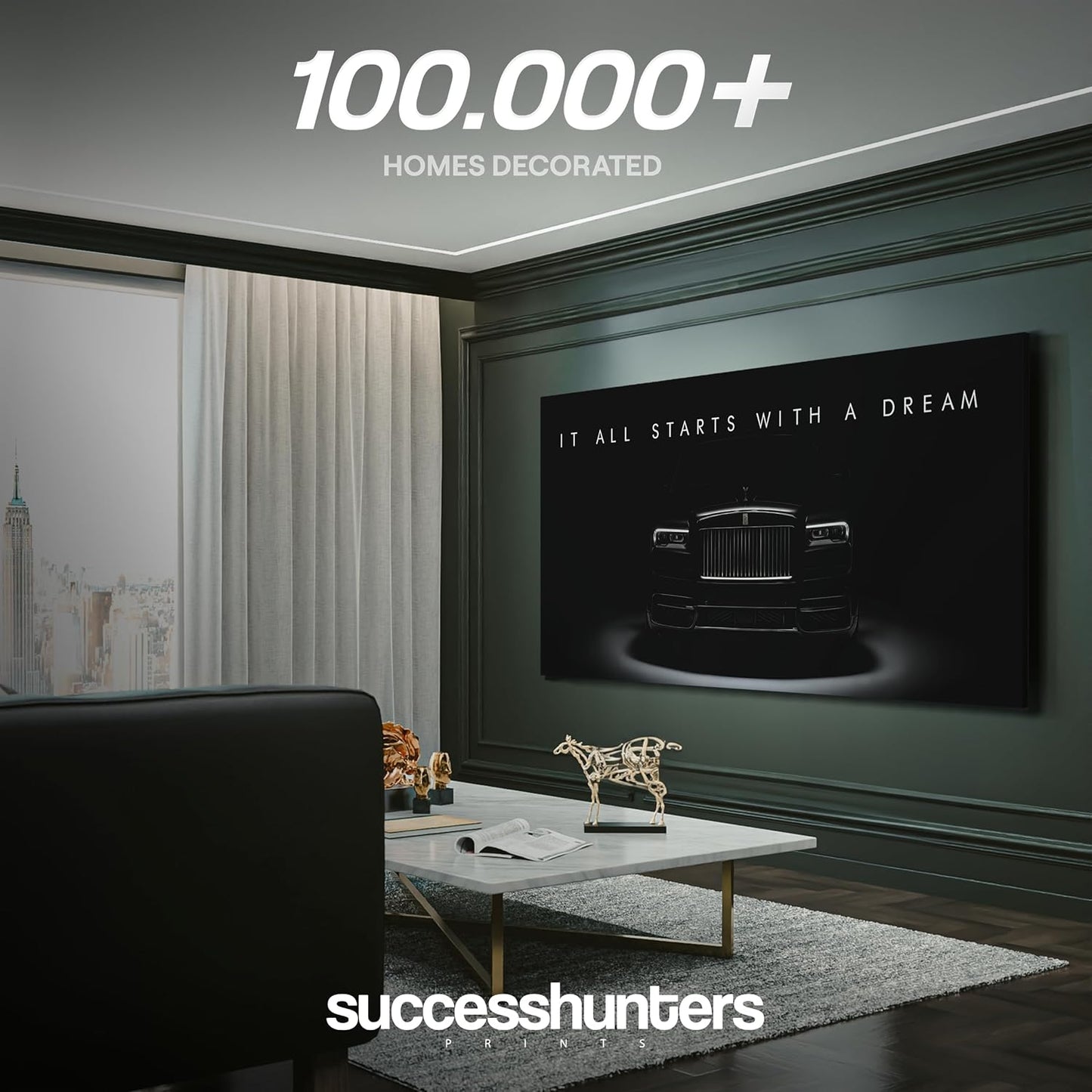 Motivational Wall Art for Office, Super Car Art Canvas, Inspirational Automotive Decor for Rolls-Royce Cullinan Black Badge Lovers, Motivational Wall Decor for Home, Car Poster (30" x 60" in)