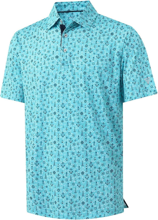 M MAELREG Mens Golf Shirt Short Sleeve Dry Fit Print Moisture Wicking Performance Patterns Collared Polo Shirt