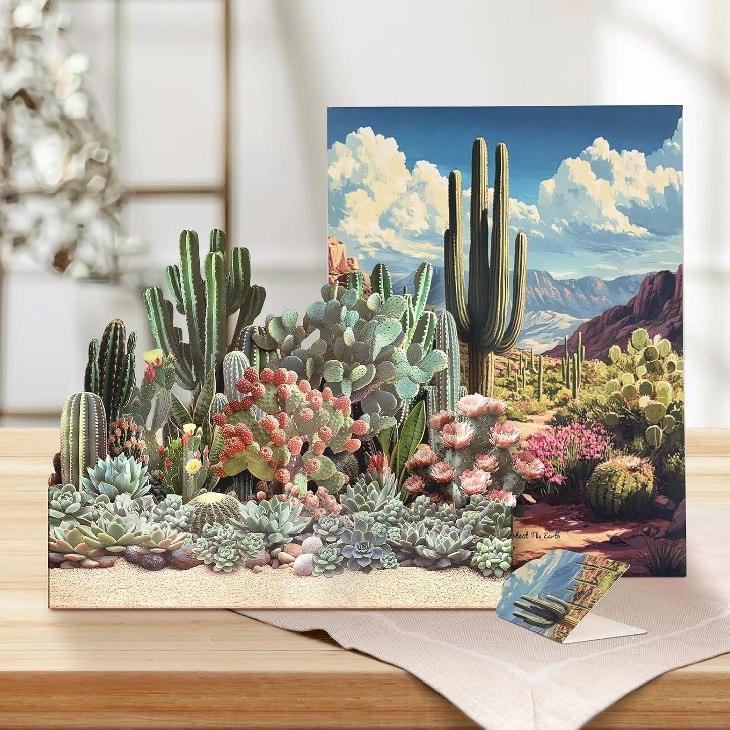 Cactus Pop Up Card, 3D Succulent Card, Birthday, Get Well, Thank You Greeting Cards For Friends and Coworkers with Envelope & Note Card (Desert Garden)