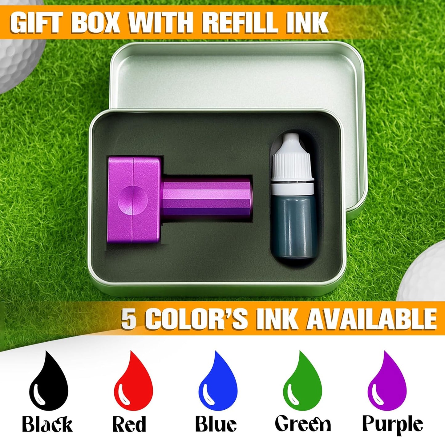 Lihome Golf Ball Stamp Personalized - Durable Waterproof Reusable Ink Stamper, Custom Golf Gift for Men, Dad, Retirement, Father's Day, Birthday & Christmas