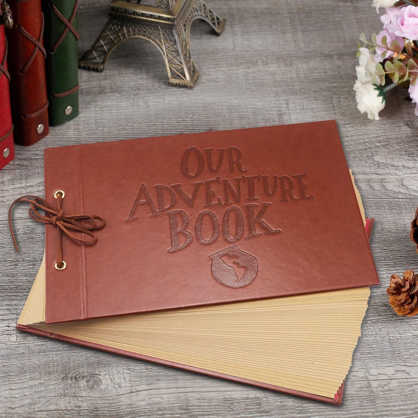 Adventure Book Handcrafted 11.92 x 7.62" Leather-Bound Scrapbook with 80 Pages, Embossed Lettering, Inspired by 'Up', Ideal for Photos, Weddings&Travel Memories Gift Box Included