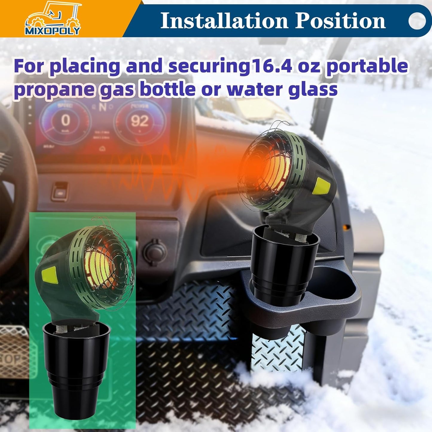 Golf Cart Cup Holder Insert Adapter Replacement fits Club Car EZGO Yamaha Golf Cart, for Placing and Securing 16.4 oz Portable Propane Gas Bottle or Drink Water Glass, (1Pcs, Black)