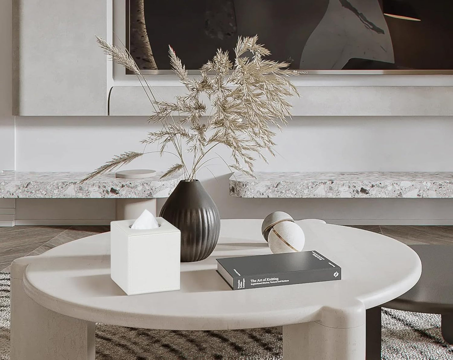 Tissue Box Cover Square Tissue Box Holder for Bathroom (White)