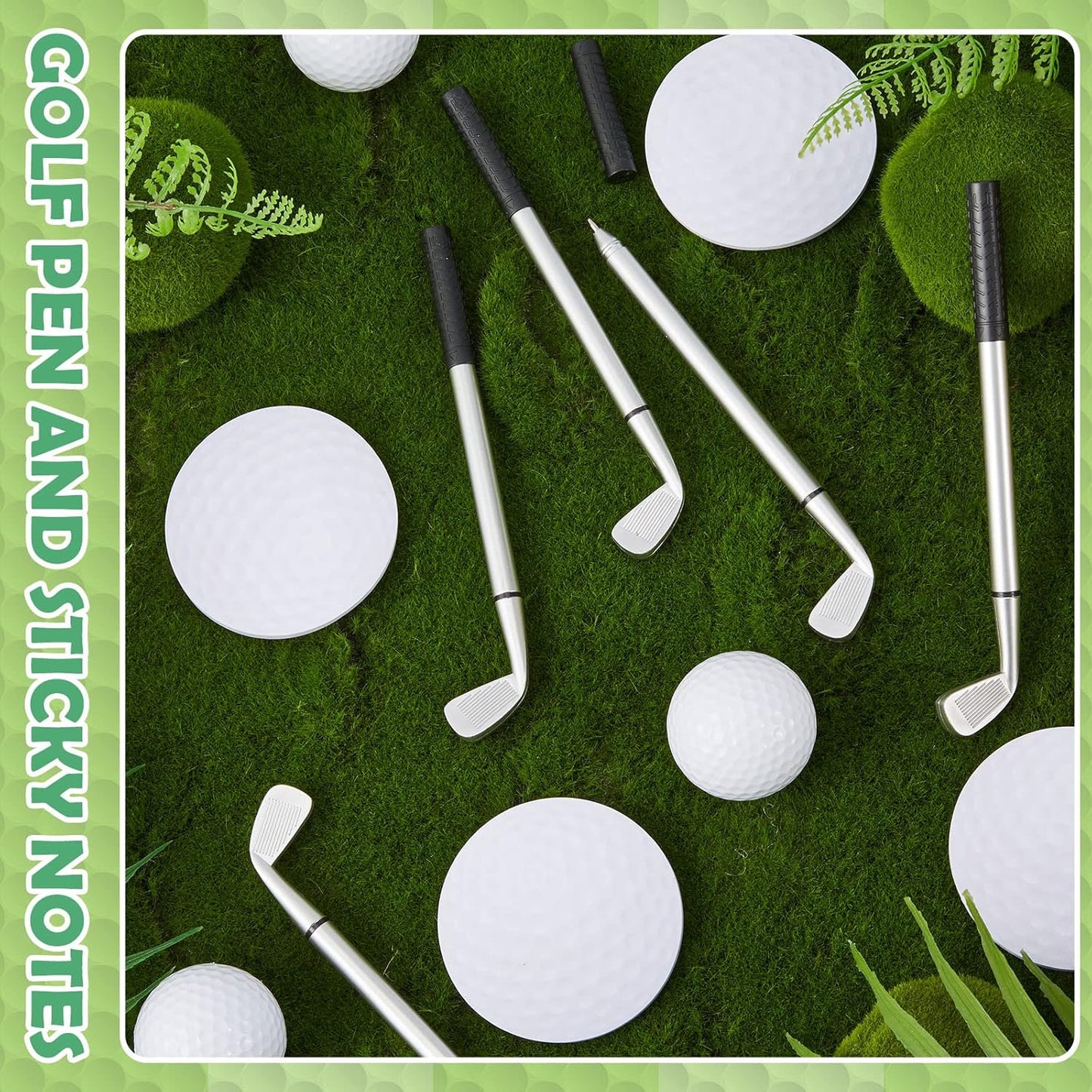 Estune 48 Pack Golf Ballpoint Pen and Pads Golf Sticky Notes Cool Golf Party Favors Mini Decorative Golf Pens Funny Sports Golfing Club Props Black Gel Ink for Office Coworkers Stationery Gift Supply