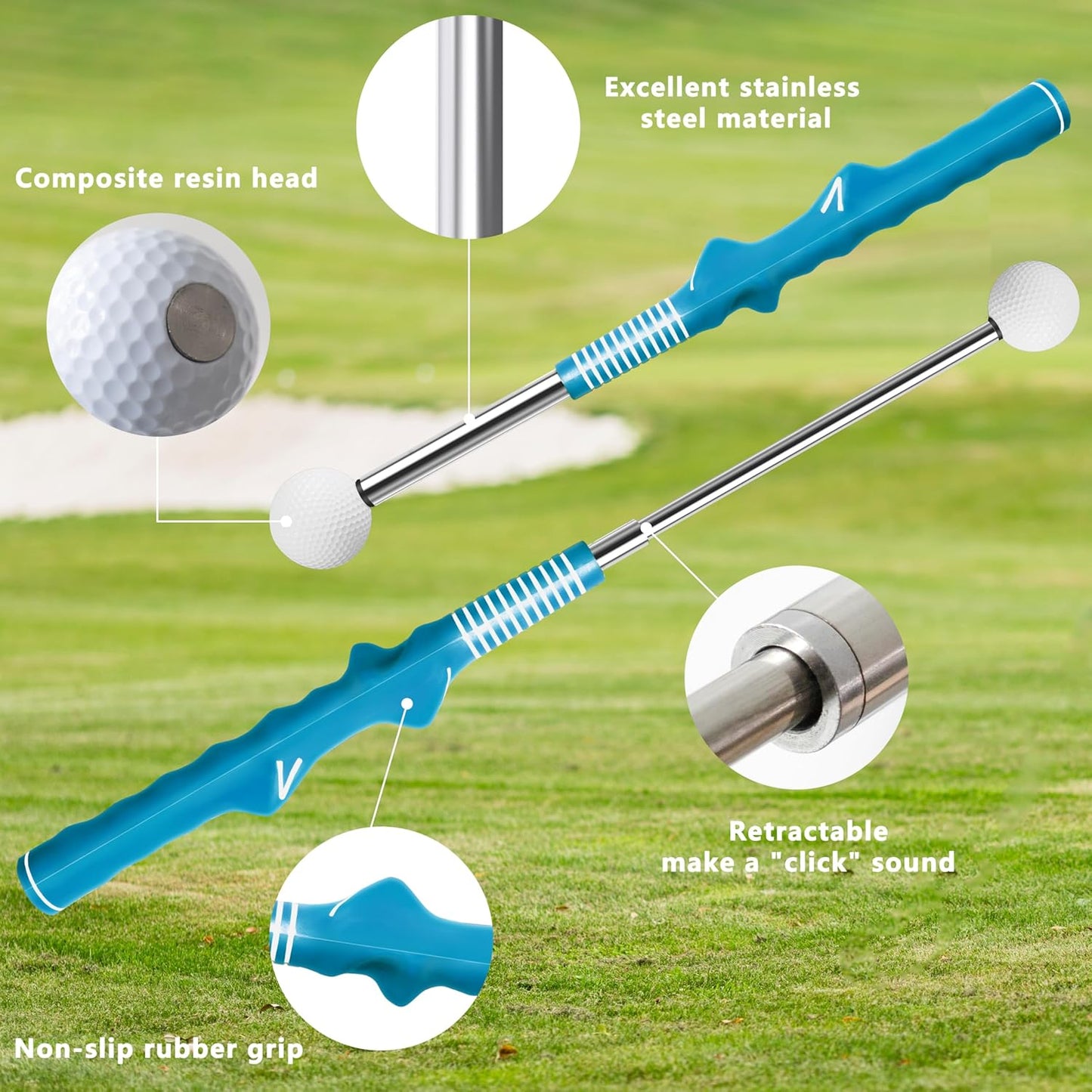 Retractable Golf Swing Training Aid:Golf Grip Trainer,Swing Trainer with Swing Sound Prompt,Feedback,for Beginners.Golf Accessories for Indoor Practice-Strength,Tempo Training.