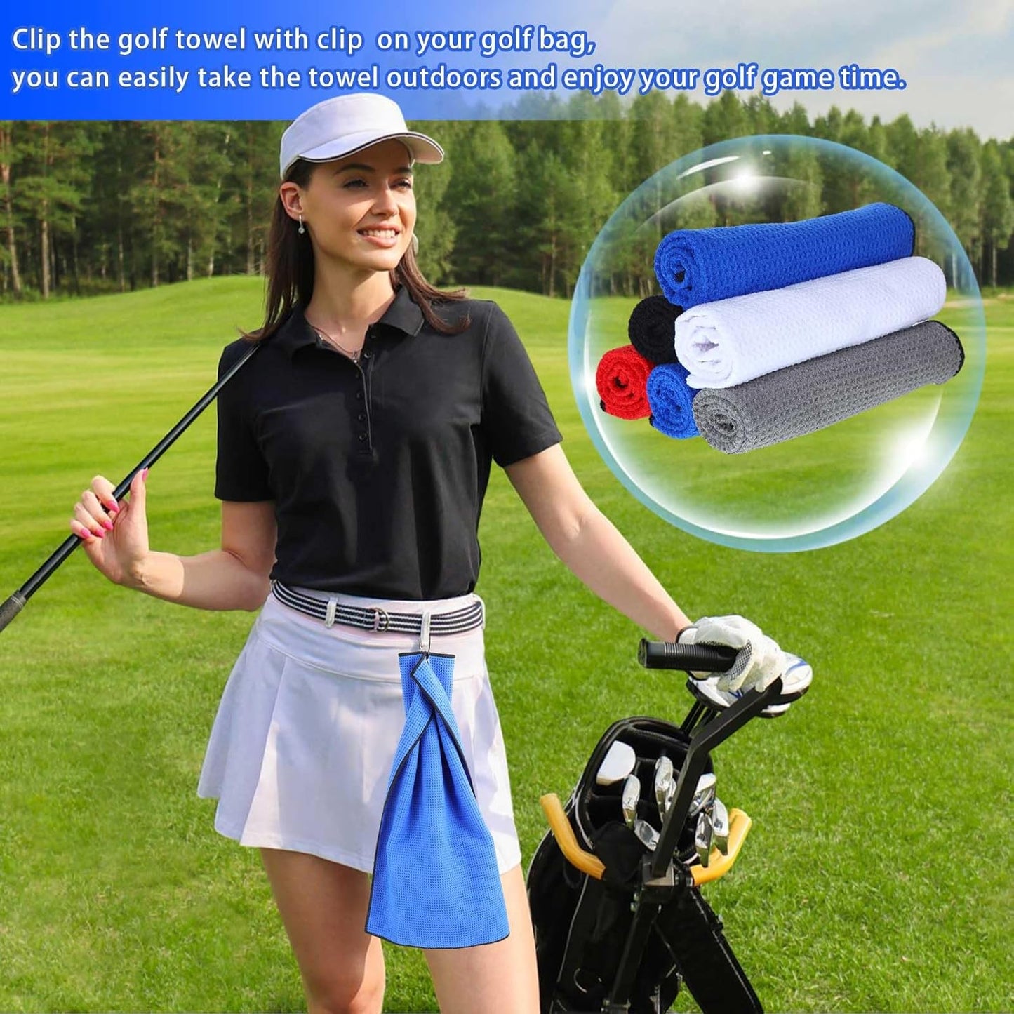 Batiyeer Golf Towels Bulk for Bags 16'' x 24'' Microfiber Waffle Pattern Golf Towels Trifold with Clip for Hiking,Tournament, Yoga