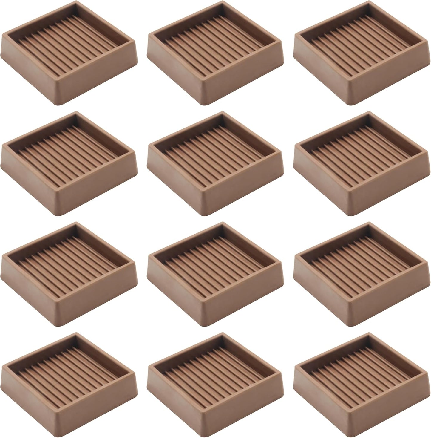2X2 Rubber Caster Cups, Non Slip Furniture Pads, Anti-Slip Gripper, Anti Skid Furniture Feet, Anti Slide Floor Protector for Bed Couch Table Chair Stoppers - 12 Pack, Brown