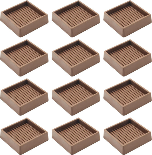 2X2 Rubber Caster Cups, Non Slip Furniture Pads, Anti-Slip Gripper, Anti Skid Furniture Feet, Anti Slide Floor Protector for Bed Couch Table Chair Stoppers - 12 Pack, Brown
