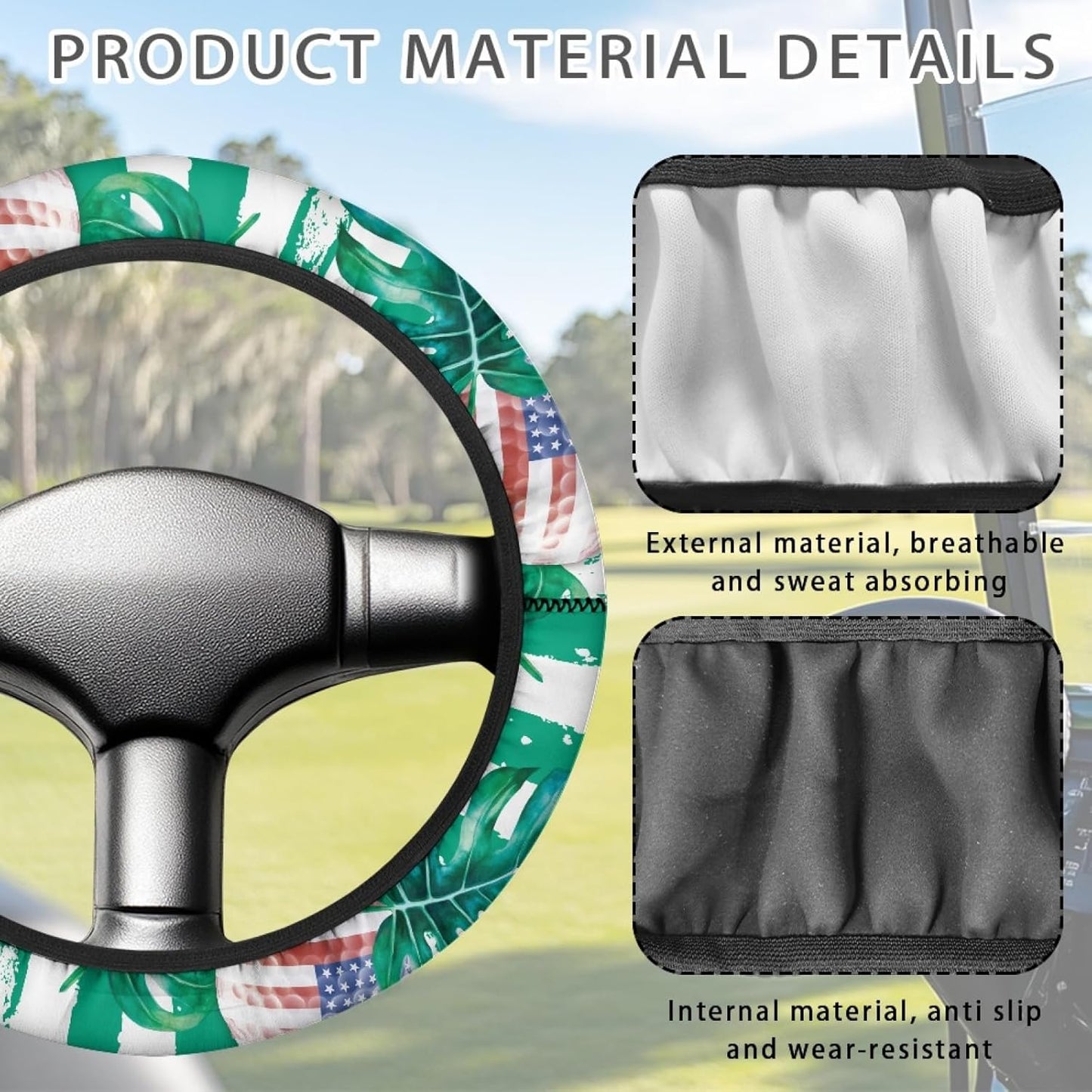 USA Flag Golf Ball Golf Cart Steering Wheel Cover Palm Leaves Neoprene Golf Cart Steering Wheel Covers Accessories for Club Car