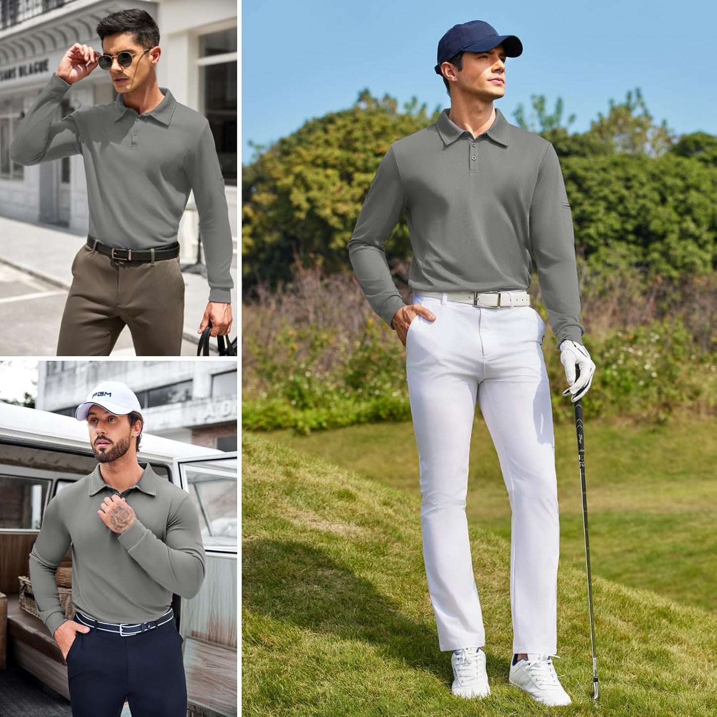 Deyeek Men's Polo Shirts Long Sleeve Golf Polo Shirts for Men Quick Dry UPF 50+ Sun Protection Polos Casual Collared Shirts