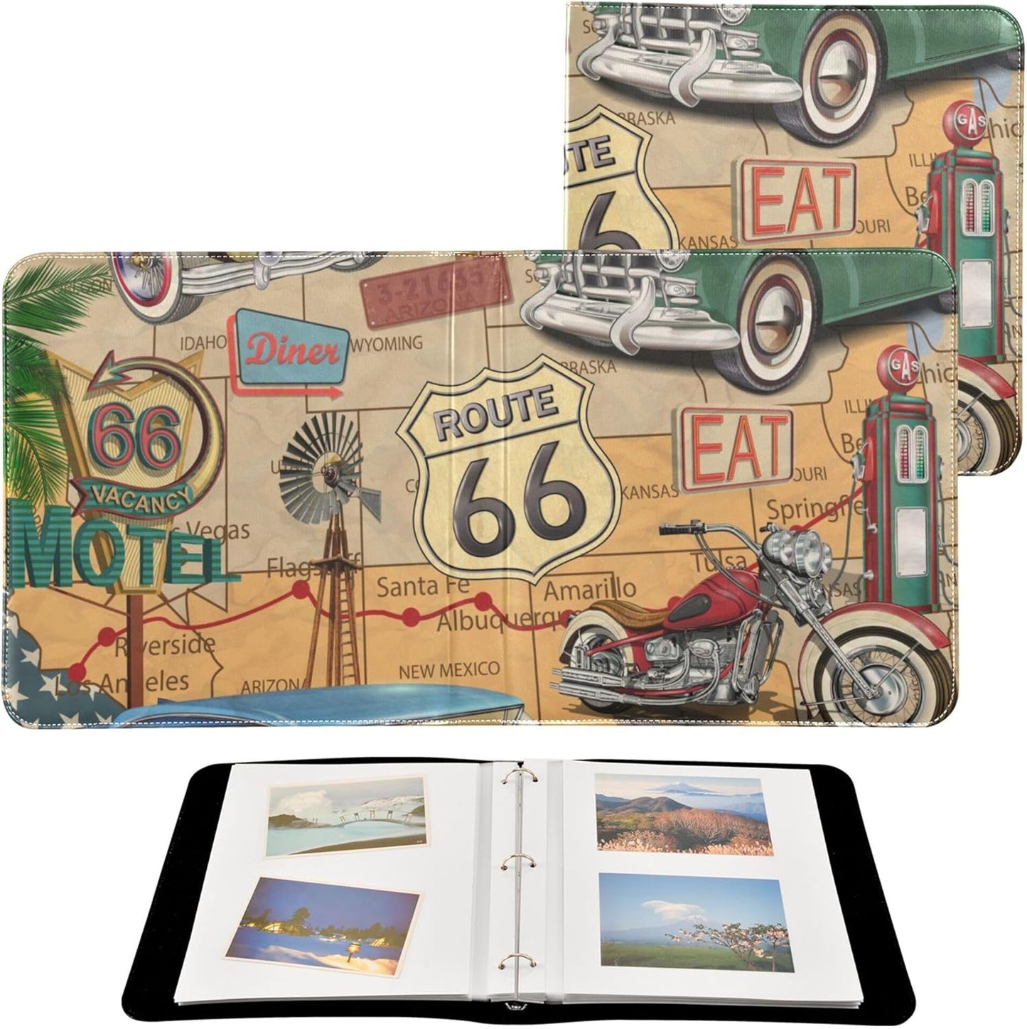 Fisyme Vintage Route 66 Photo Album Self Adhesive DIY Scrapbook Album for 2x3 4x6 5x7 6x8 Pictures 20 Pages Memory Book for Family Wedding