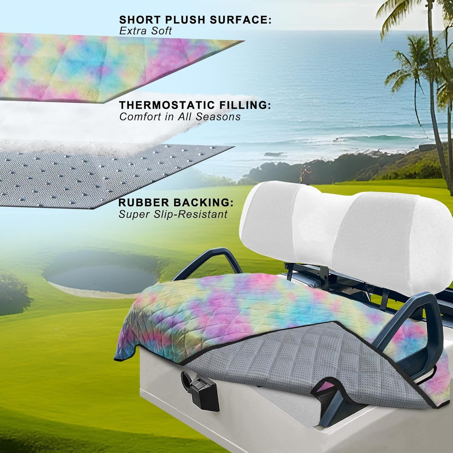 YOKYHOM Golf Cart Seat Covers, Golf Cart Seat Blanket, Bright and Unique Colors, Soft and Comfortable, Suitable for EZGO, Yamaha, Club Car and Other Two-Seat Golf Carts, 51" x 30", Red Yellow Blue