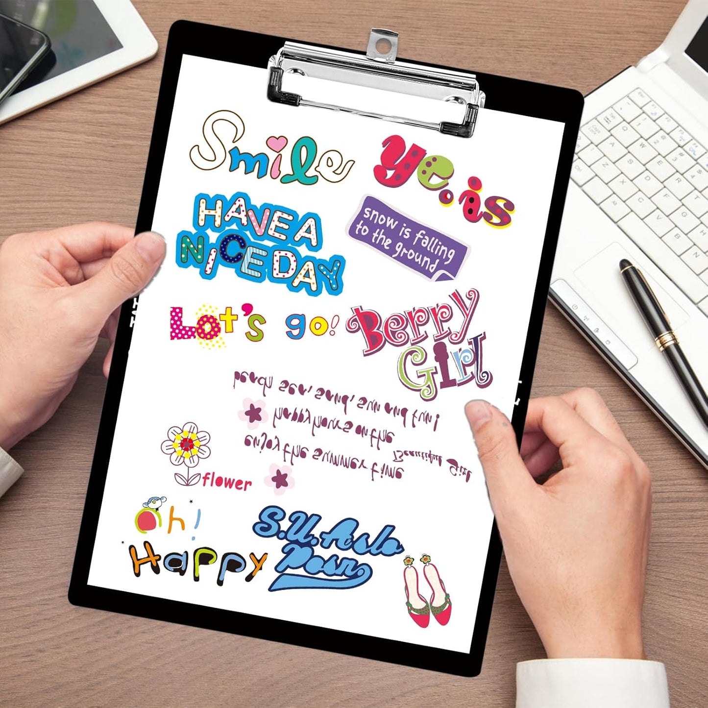 Plastic A4 Clipboards, Cute Fashion Decorative, 12.2" x 8.7" Standard A4 Size, Acrylic for Teacher, Social Worker, Students, Women, Office Supplies (Be Kind)