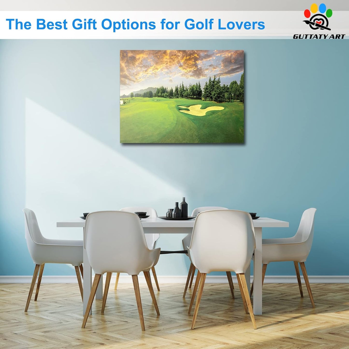 Golf Canvas Wall Art, Green Golf Course Wall Art Painting Prints for Living Room Wall Decor, Sunset Golf Sport Poster Picture for Bedroom Decor, Framed Artwork for Office Home Decoration 18x24 Inches