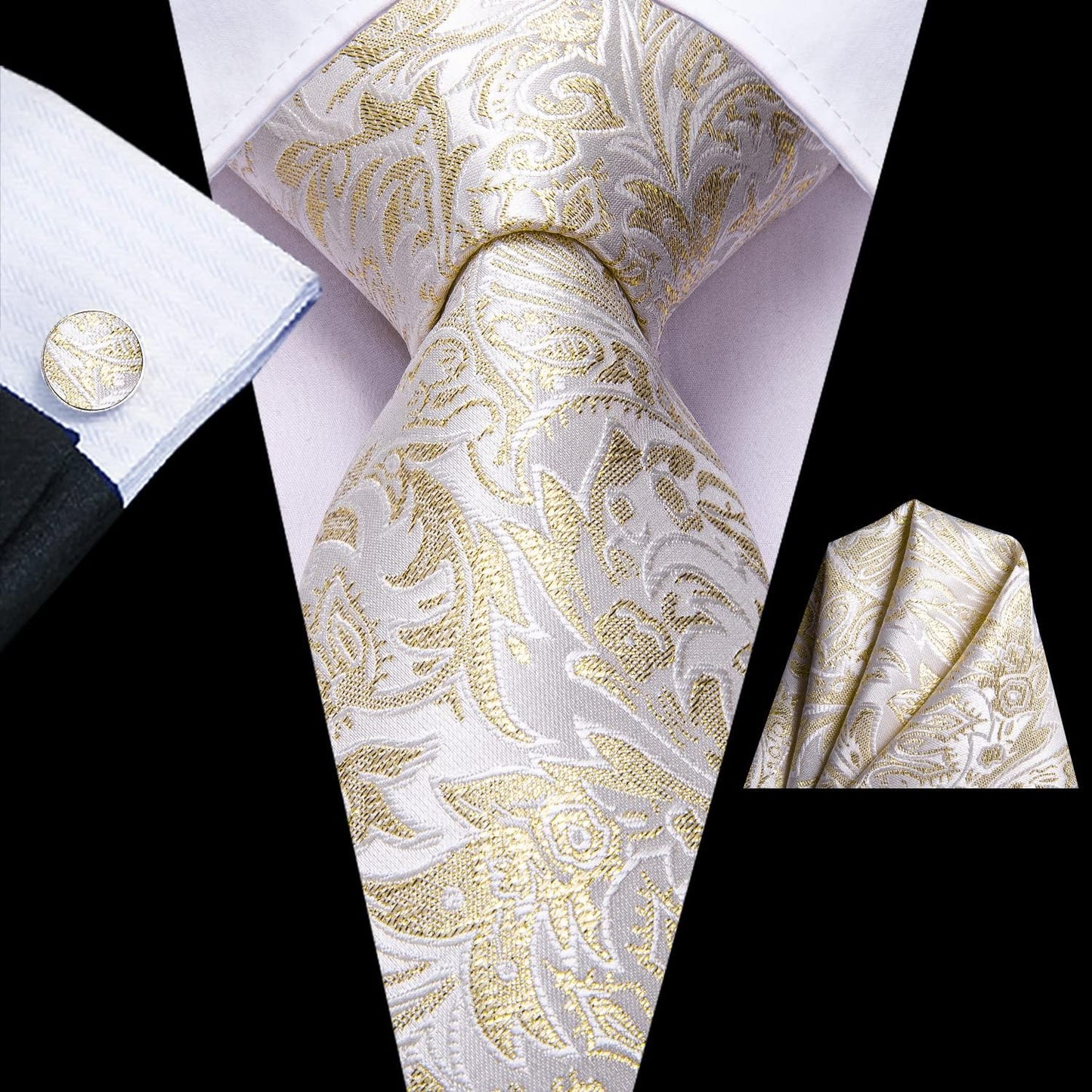 Dubulle Mens Paisley Striped Tie WOVEN Necktie for Men and Handkerchief Cufflinks Set Wedding Formal Business