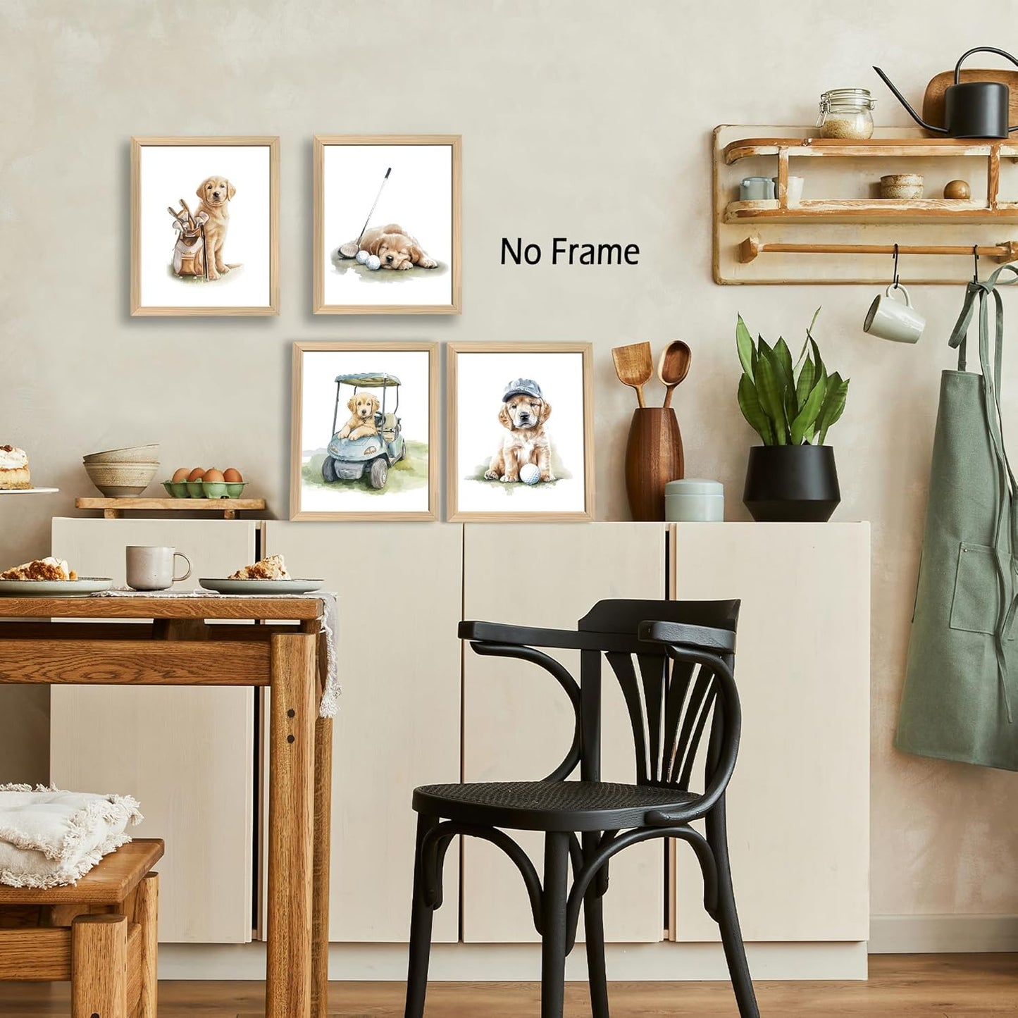 KSDUT Dog Golf Wall Art Decor Set of 4 - Golden Retriever Golfing Artwork Poster Rustic Kids Room Golf Wall Decor for Nursery Bedroom Home Gallery Decorations - 8"x10" Unframed