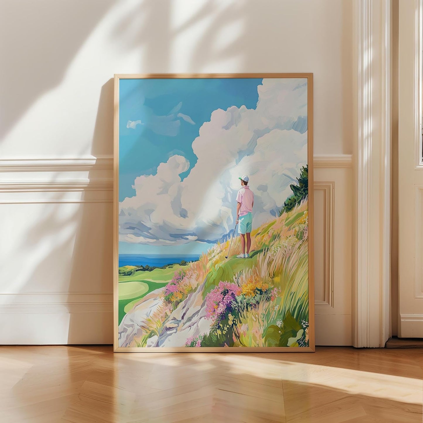 Golf Course Floral Pastel Art Print Posters - Premium Giclee Fine Art Prints - Golf Course Home Decor Posters, Golfer Art Prints for Home and Office Decor - Vintage Aesthetic, Ready to Frame