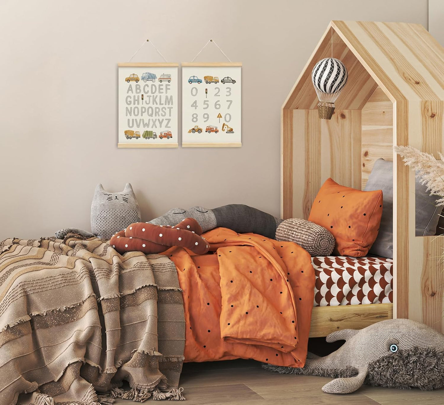 KDHTY ABC Alphabet Chart Wall Art,Toddler Learning Posters Hanger Frame,Car Wall Art Decor,Toddler Boy Room Decor for Toddler Playroom Nursery,12x16 Inch,Set of 2