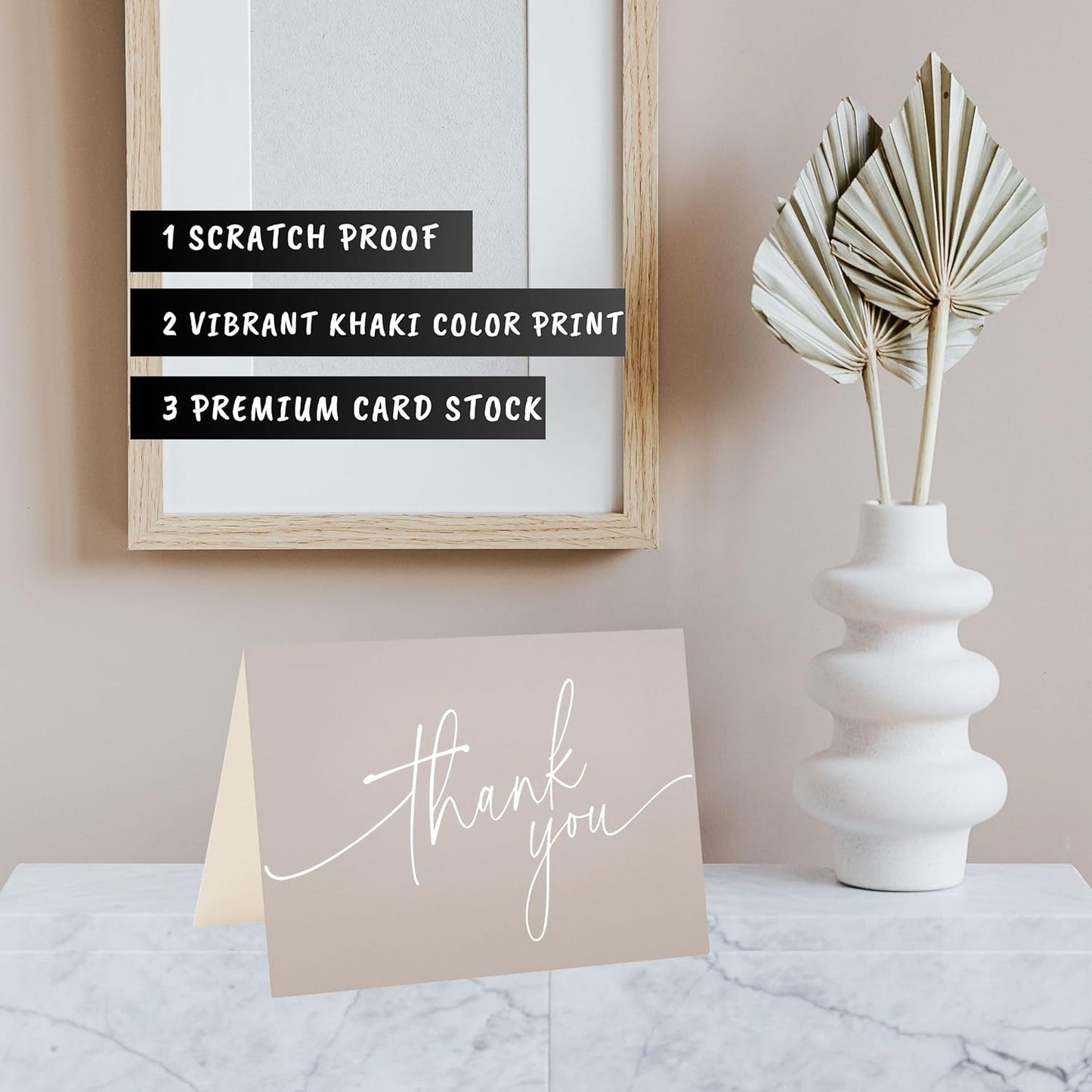 100 Bulk Khaki Thank You Cards with Kraft Envelopes and stickers - 4 Minimalistic Designs Blank Thank You Notes with Envelopes beige for business Wedding Bridal Gift Baby Shower Business Graduation